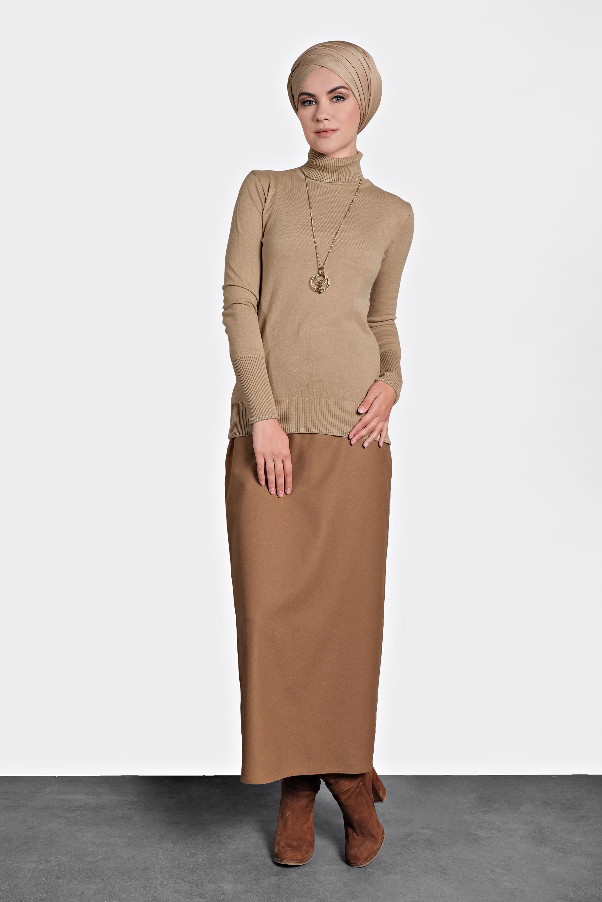 Tesettür giyim KAHVE BALIKÇI YAKA TRİKO KAZAK 40073