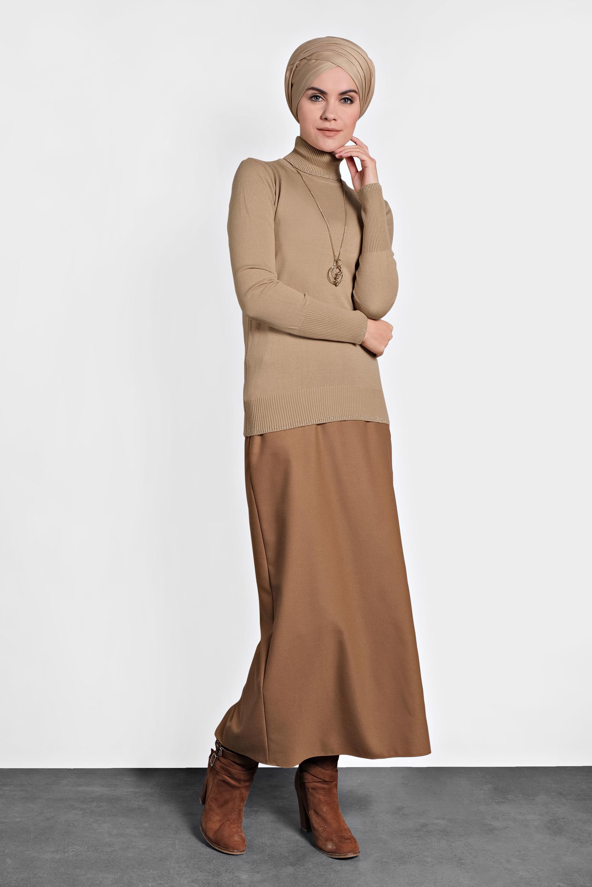 Tesettür giyim KAHVE BALIKÇI YAKA TRİKO KAZAK 40073