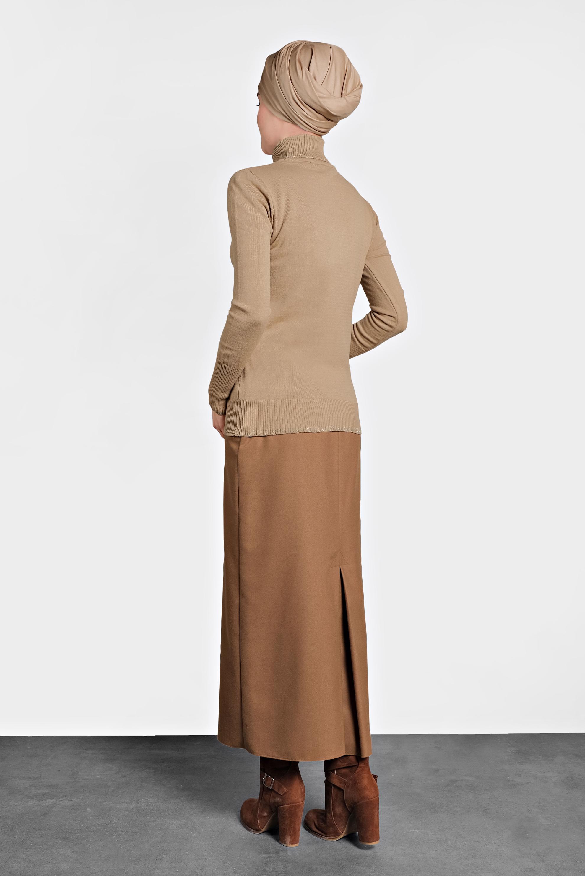 Tesettür giyim KAHVE BALIKÇI YAKA TRİKO KAZAK 40073