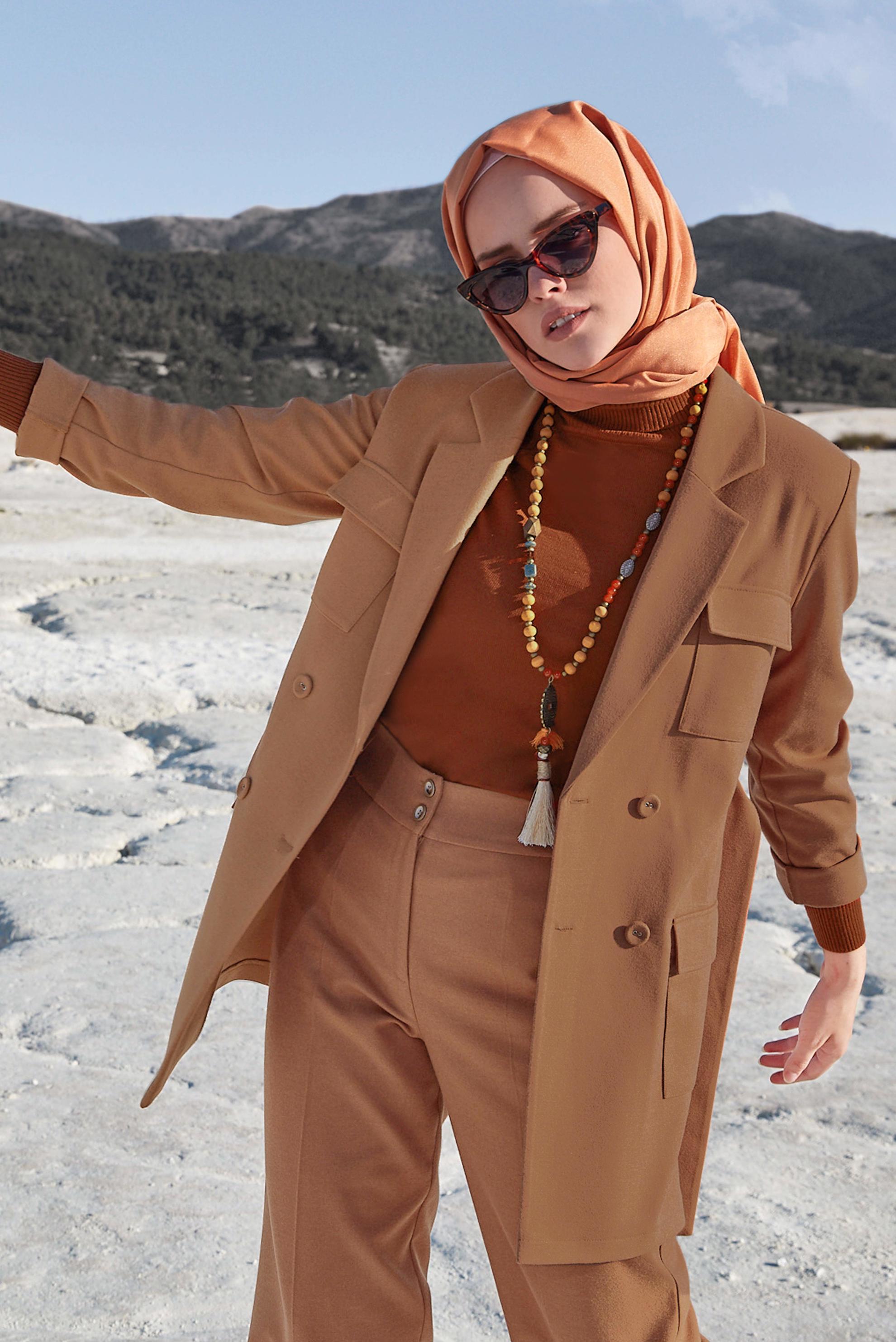 Tesettür giyim TURUNCU BALIKÇI YAKA TRİKO KAZAK 40073