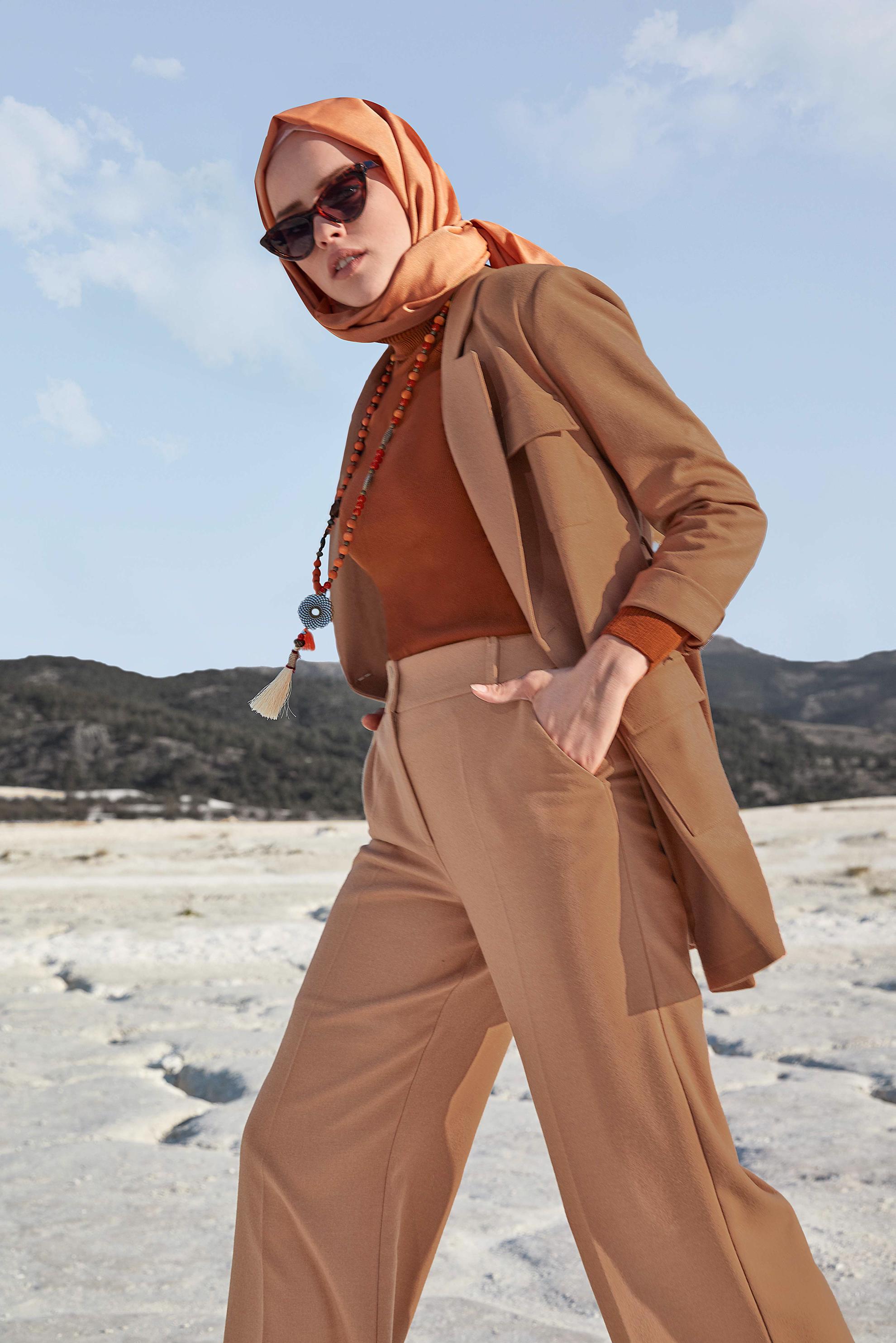 Tesettür giyim TURUNCU BALIKÇI YAKA TRİKO KAZAK 40073