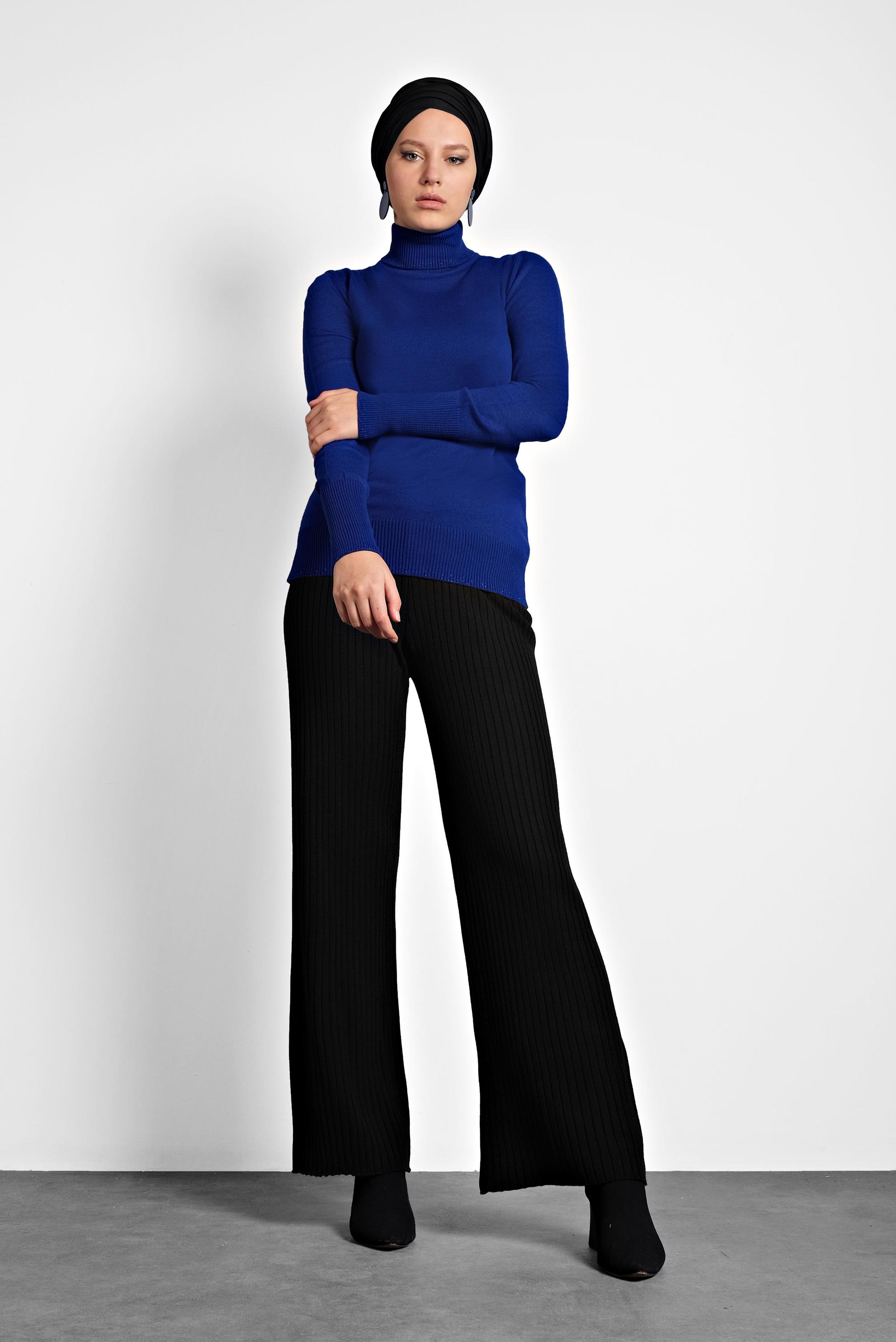 Tesettür giyim LACİVERT BALIKÇI YAKA TRİKO KAZAK 40073