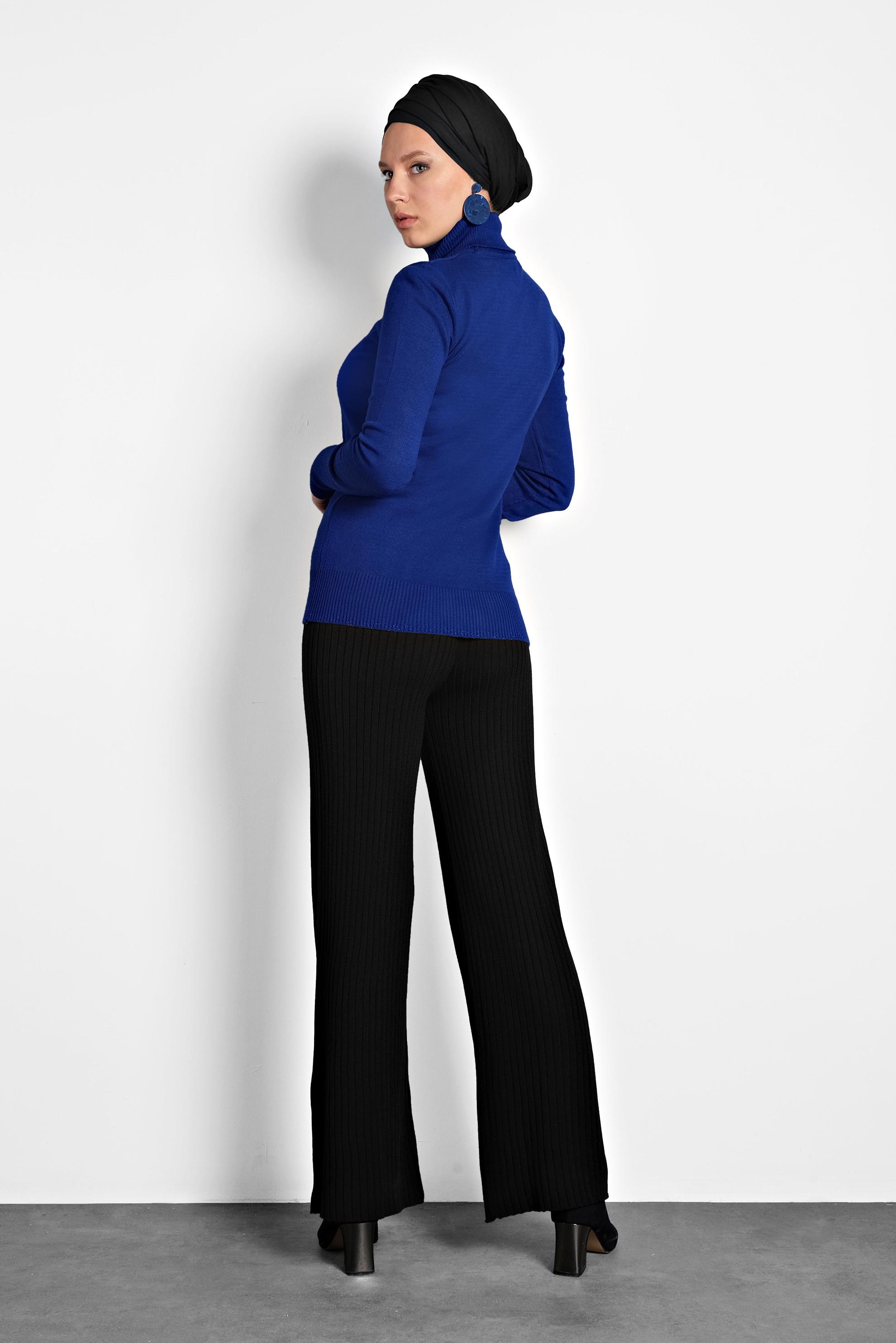 Tesettür giyim LACİVERT BALIKÇI YAKA TRİKO KAZAK 40073