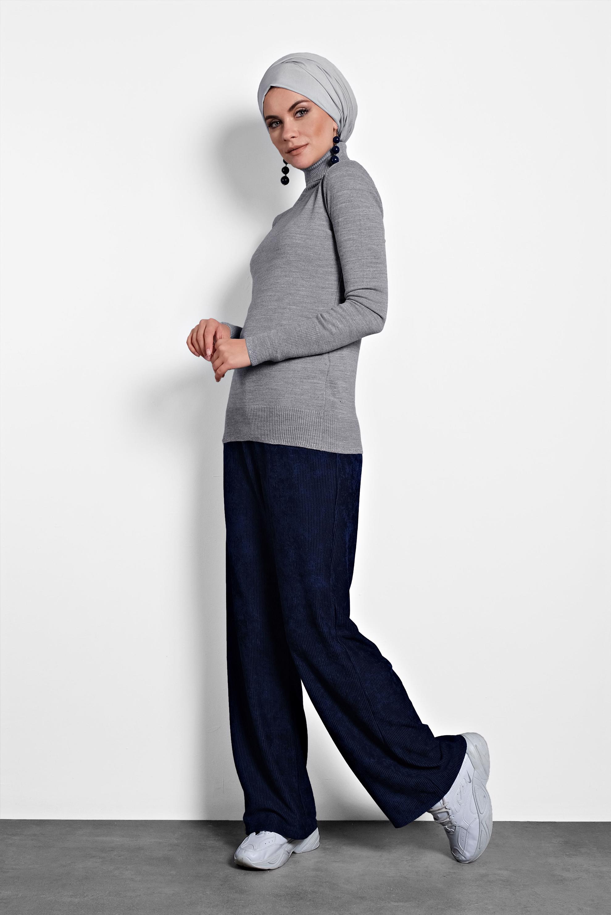 Tesettür giyim GRİ BALIKÇI YAKA TRİKO KAZAK 40073