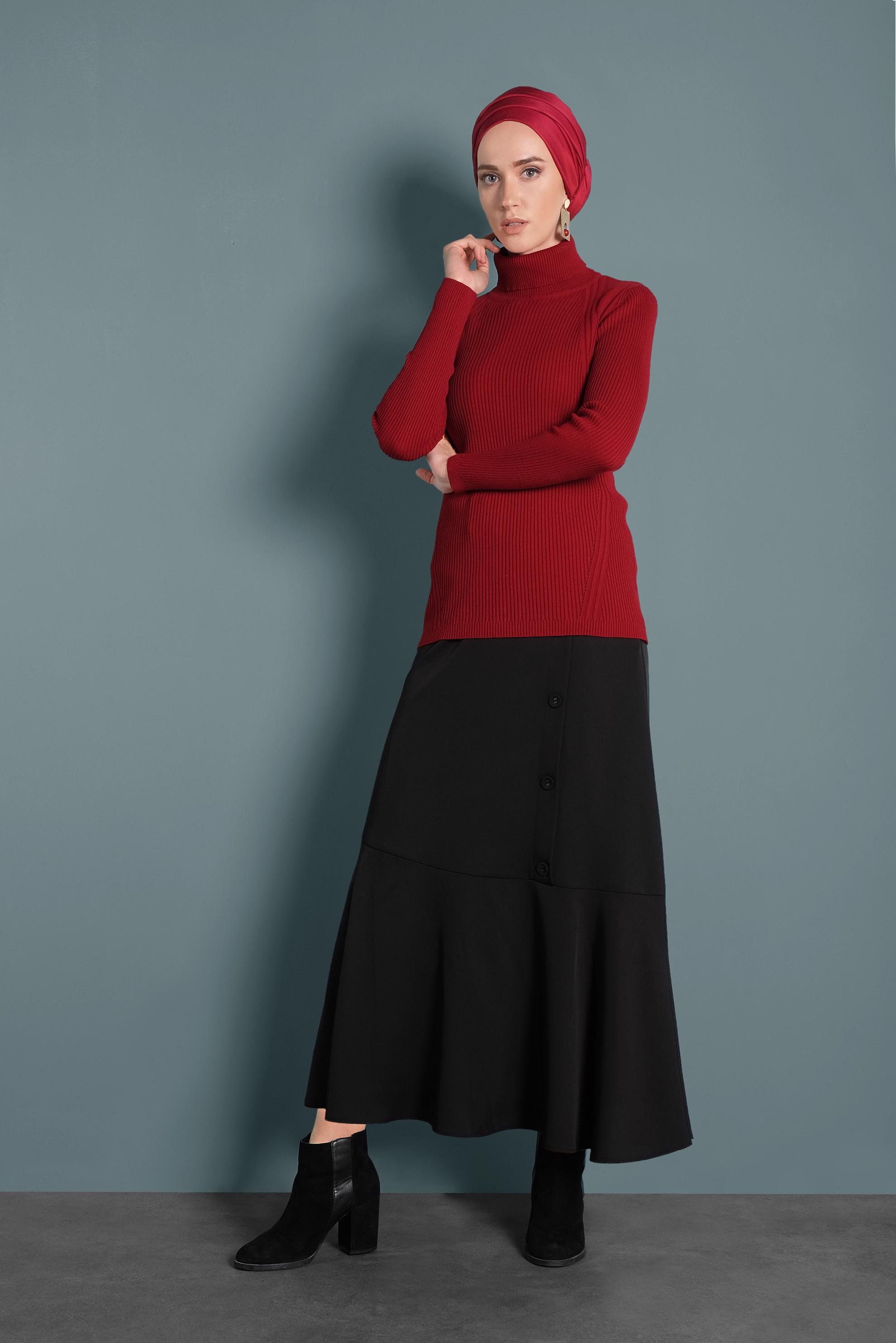 Tesettür giyim KIRMIZI BOĞAZLI TRİKO KAZAK 40278