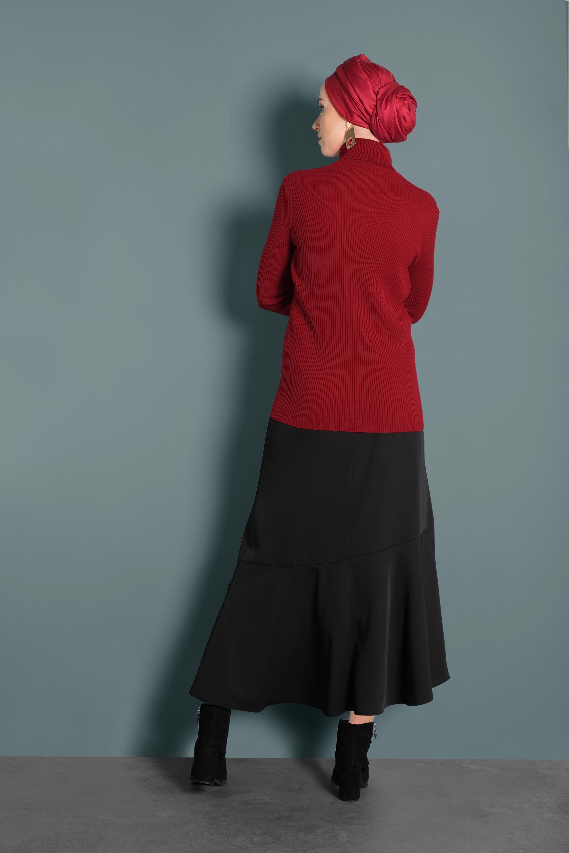 Tesettür giyim KIRMIZI BOĞAZLI TRİKO KAZAK 40278