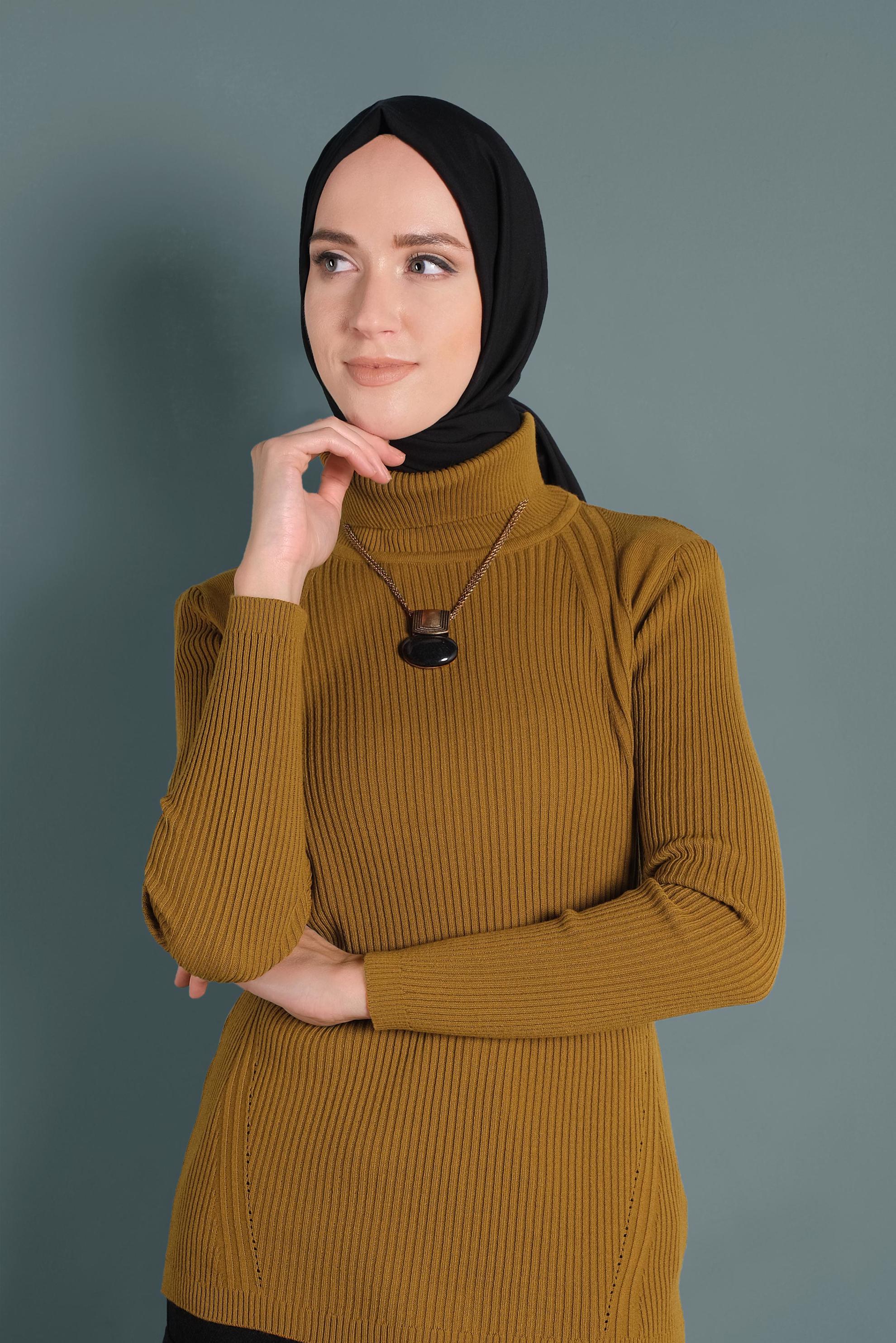 Tesettür giyim SARI BOĞAZLI TRİKO KAZAK 40278