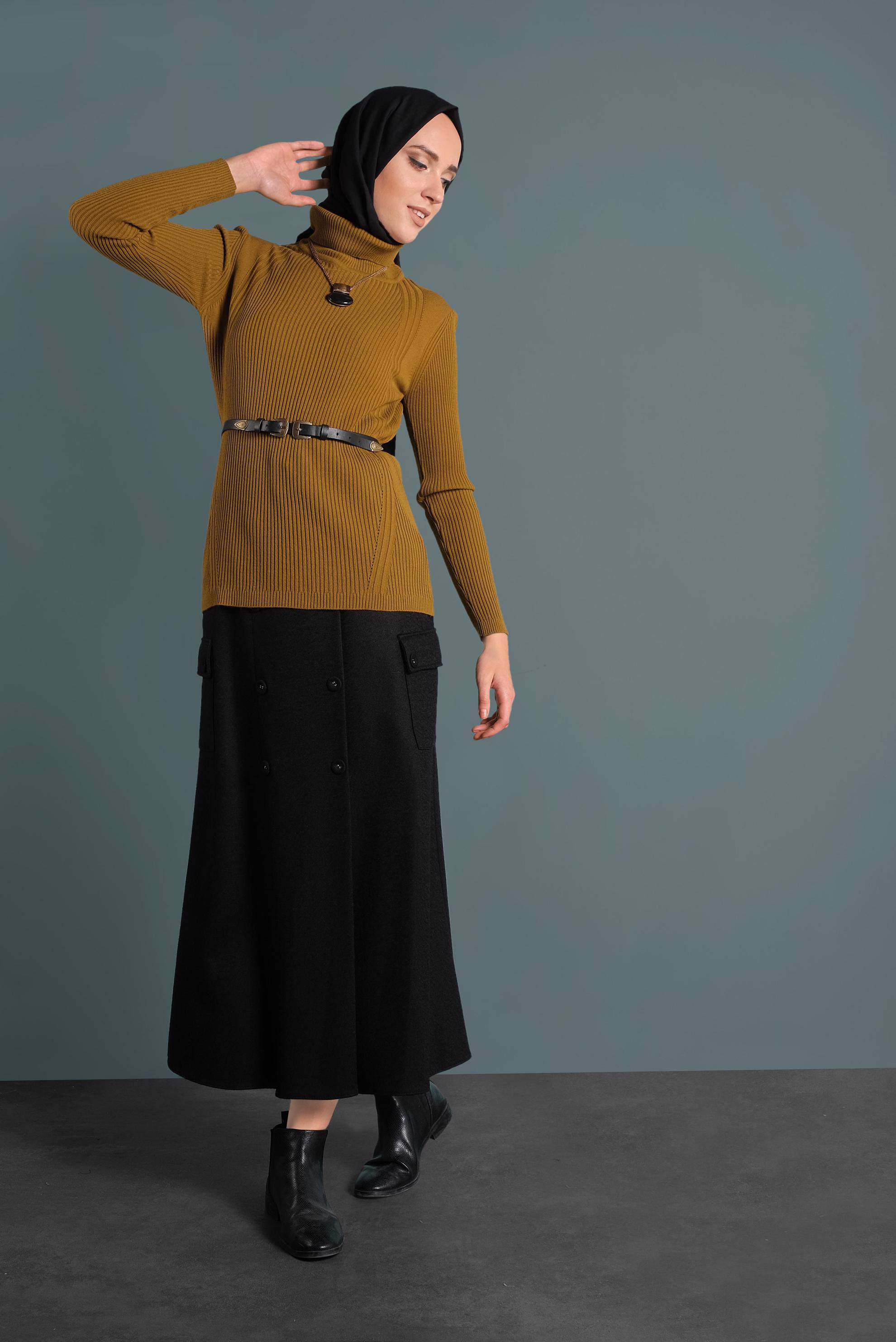 Tesettür giyim SARI BOĞAZLI TRİKO KAZAK 40278