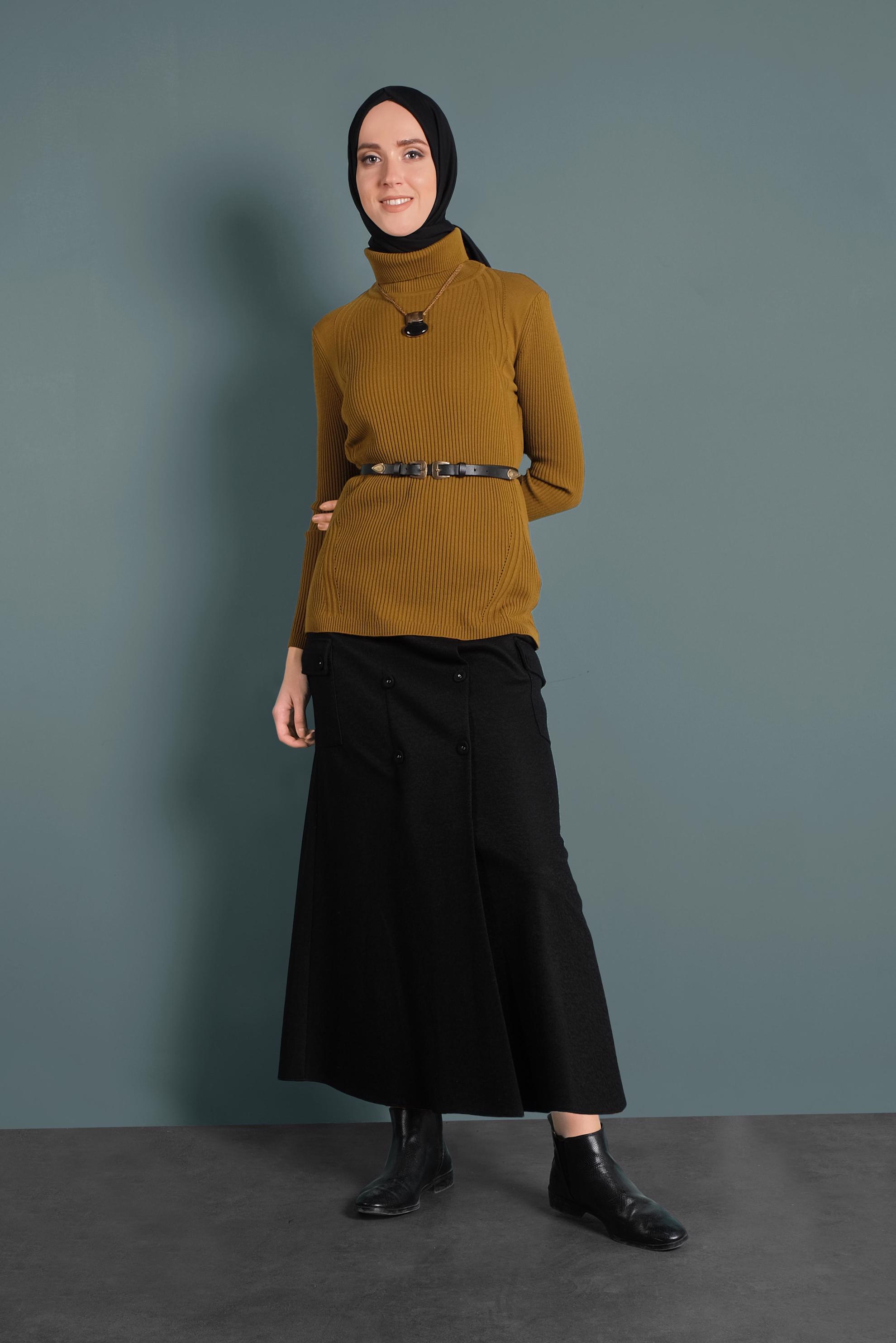 Tesettür giyim SARI BOĞAZLI TRİKO KAZAK 40278