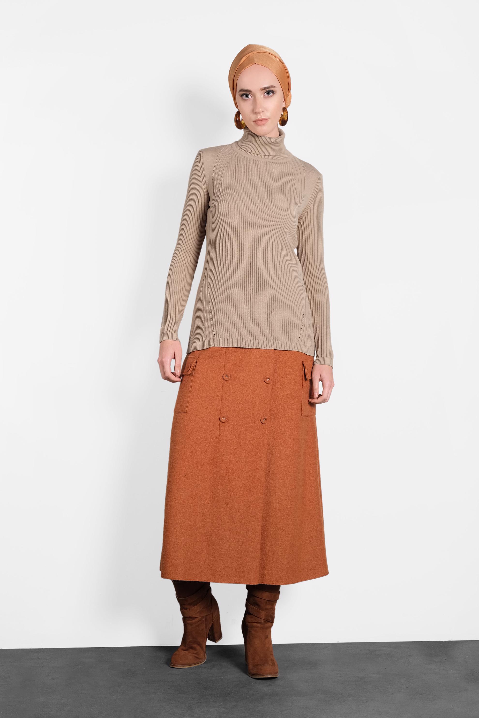 Tesettür giyim KAHVE BOĞAZLI TRİKO KAZAK 40278