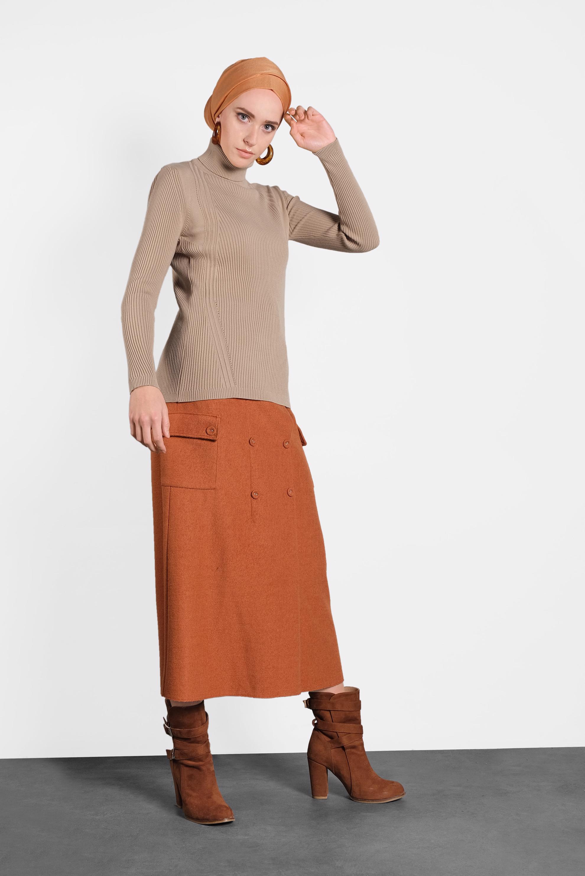 Tesettür giyim KAHVE BOĞAZLI TRİKO KAZAK 40278