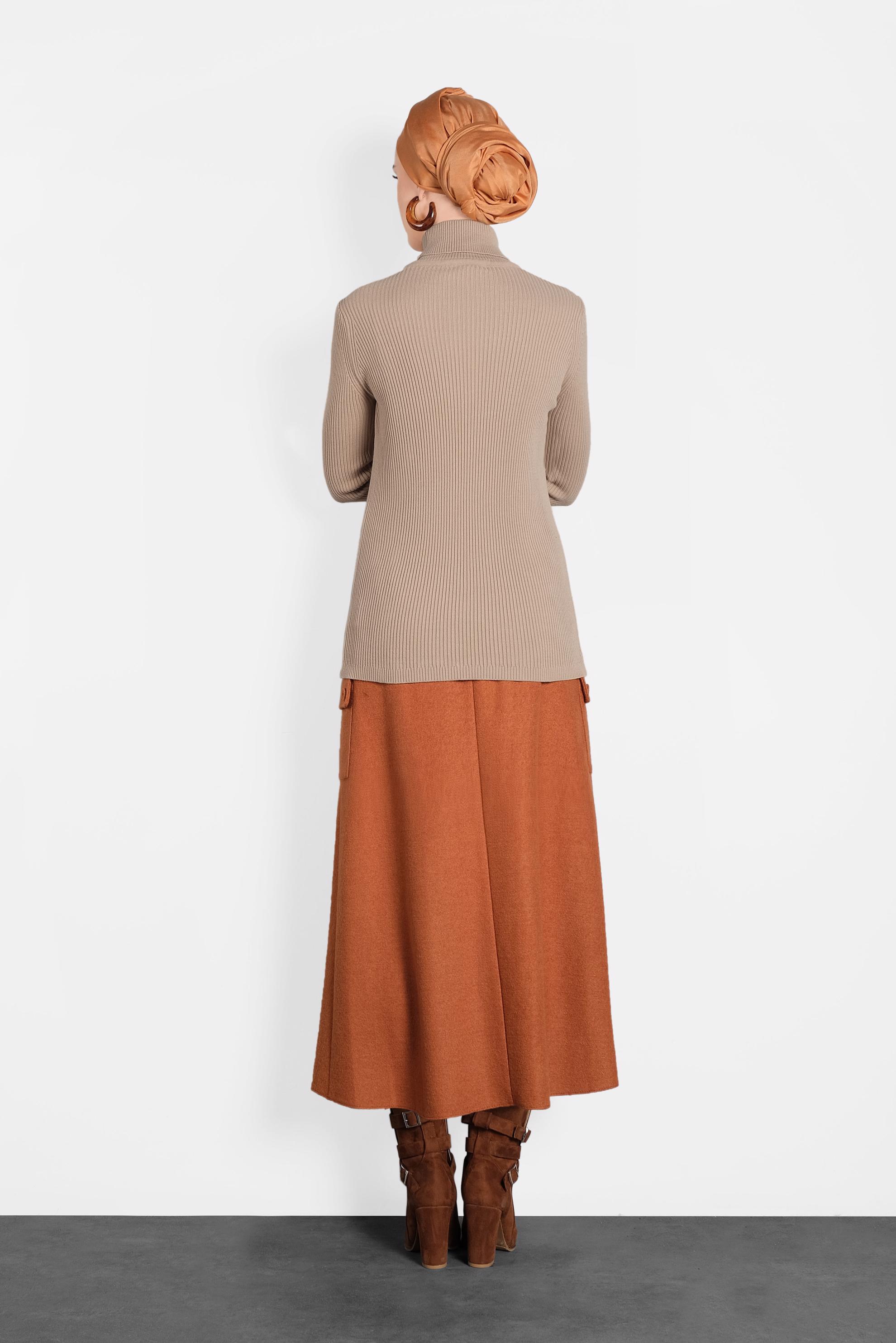 Tesettür giyim KAHVE BOĞAZLI TRİKO KAZAK 40278