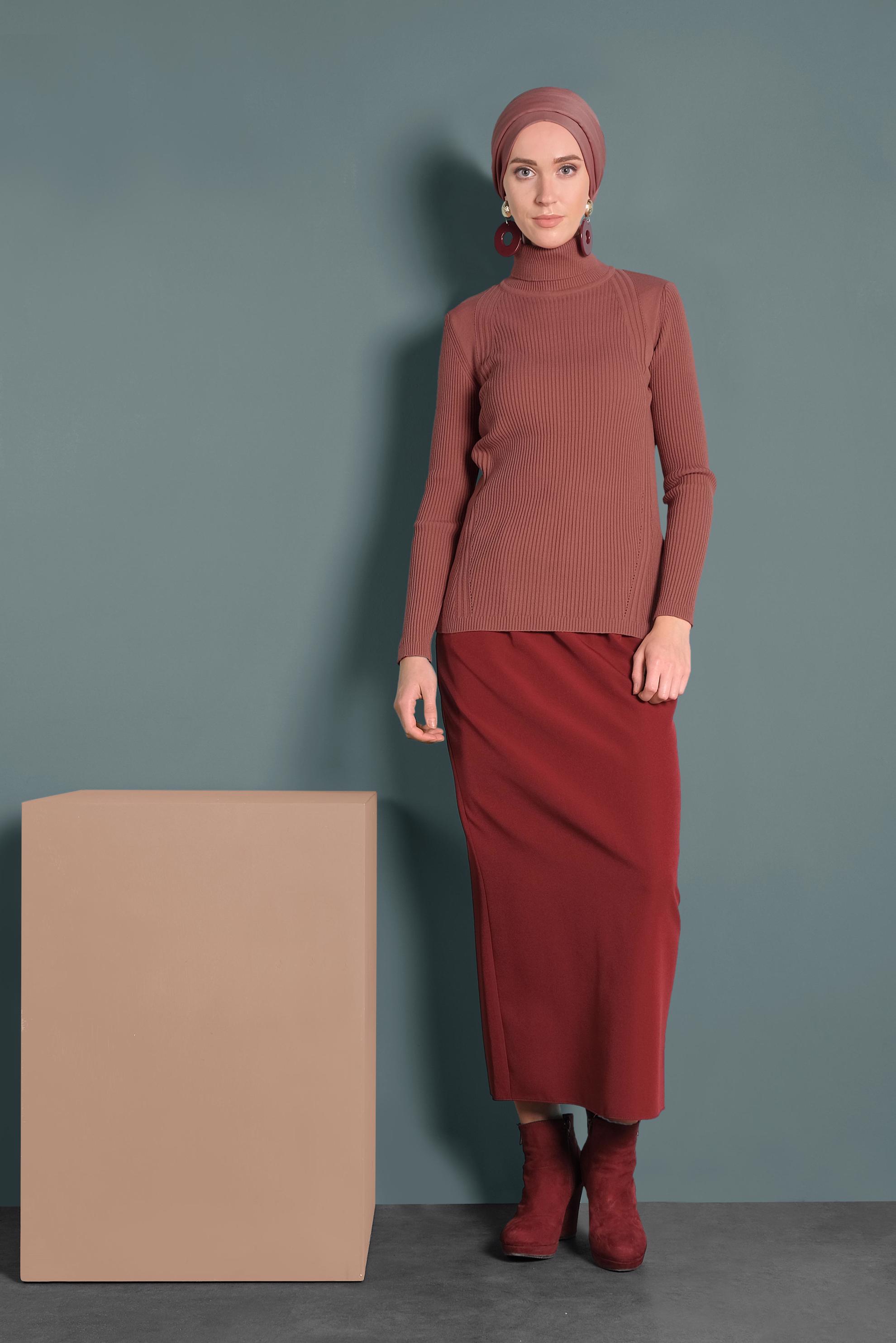 Tesettür giyim PEMBE BOĞAZLI TRİKO KAZAK 40278