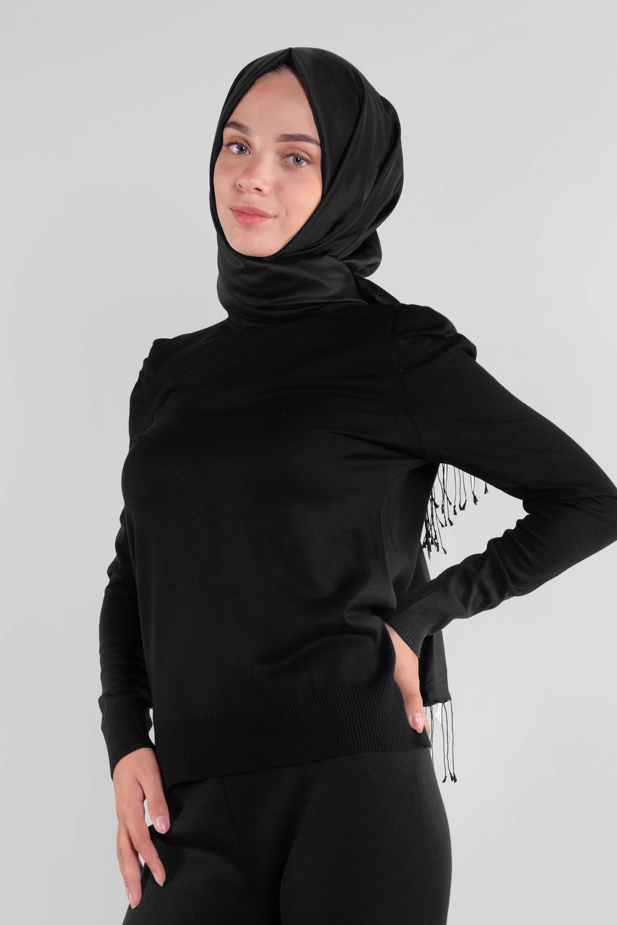 Tesettür giyim SİYAH BOĞAZLI TRİKO KAZAK 41021