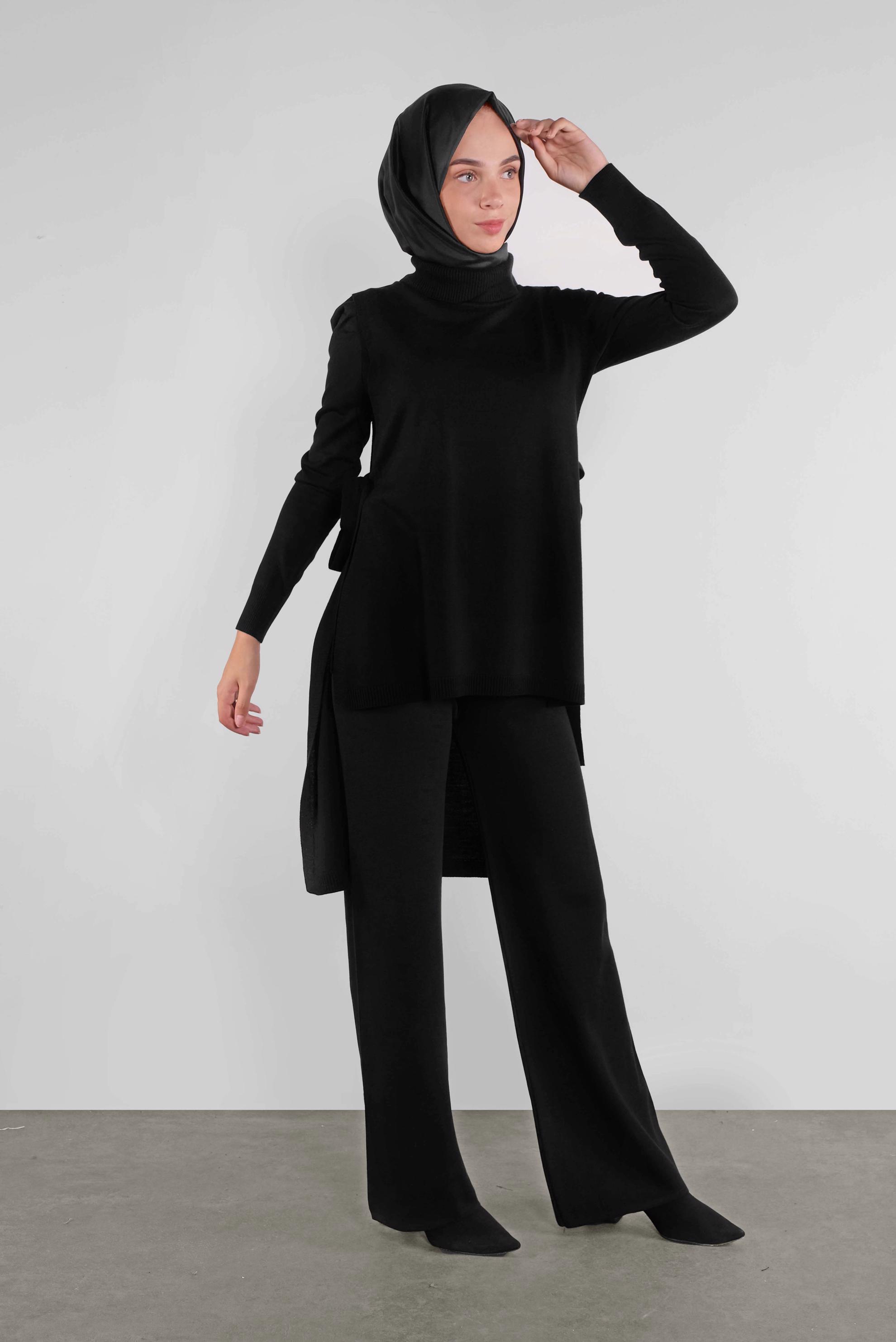 Tesettür giyim SİYAH BOĞAZLI TRİKO KAZAK 41021