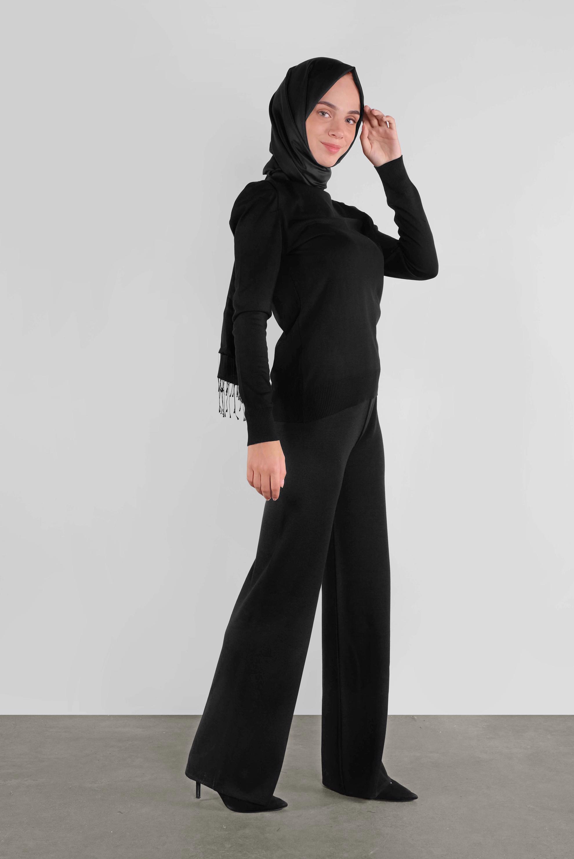 Tesettür giyim SİYAH BOĞAZLI TRİKO KAZAK 41021
