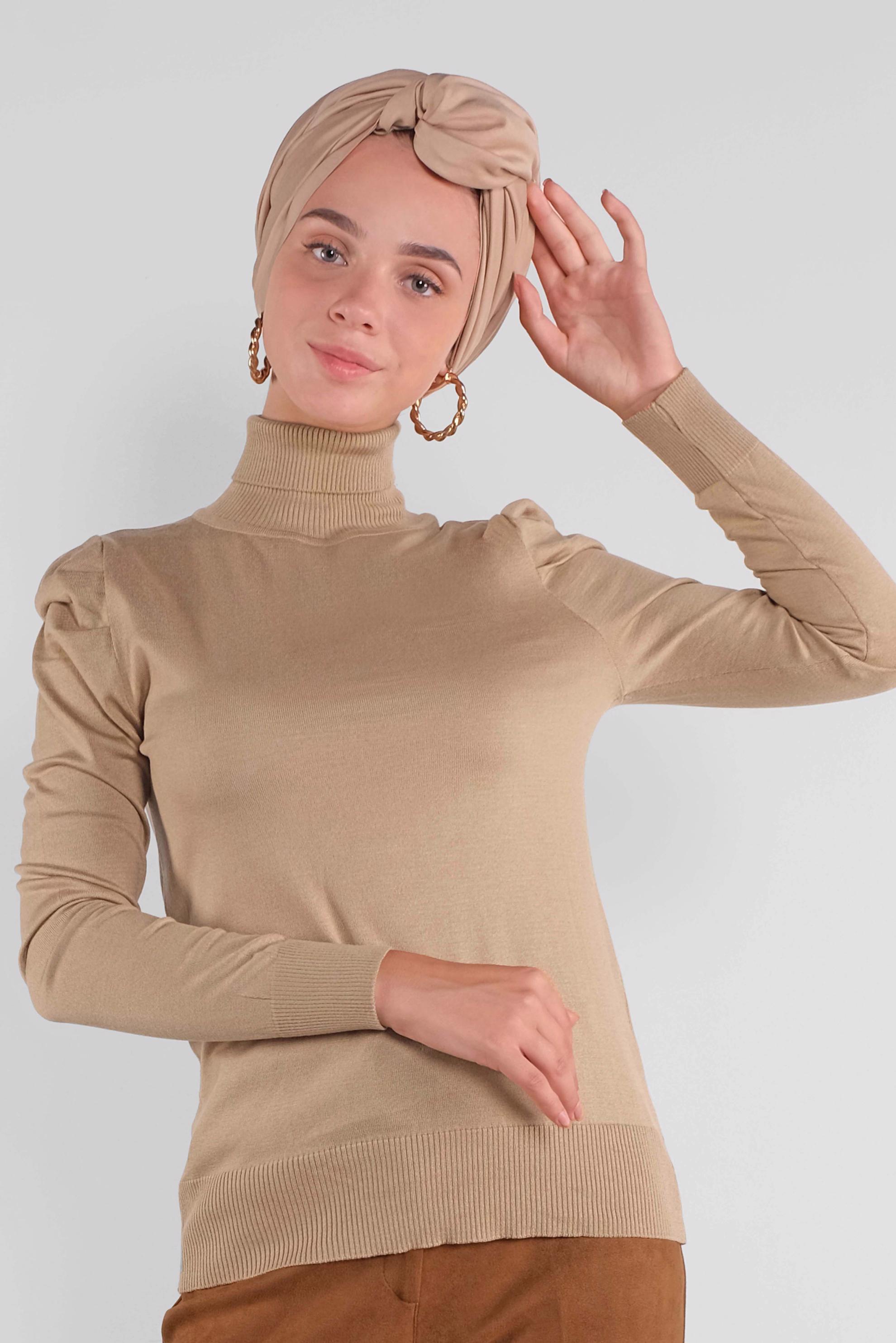 Tesettür giyim KAHVE BOĞAZLI TRİKO KAZAK 41021