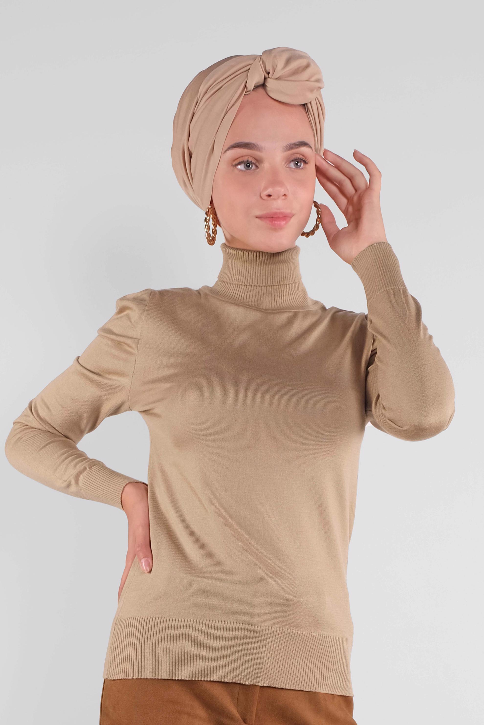 Tesettür giyim KAHVE BOĞAZLI TRİKO KAZAK 41021
