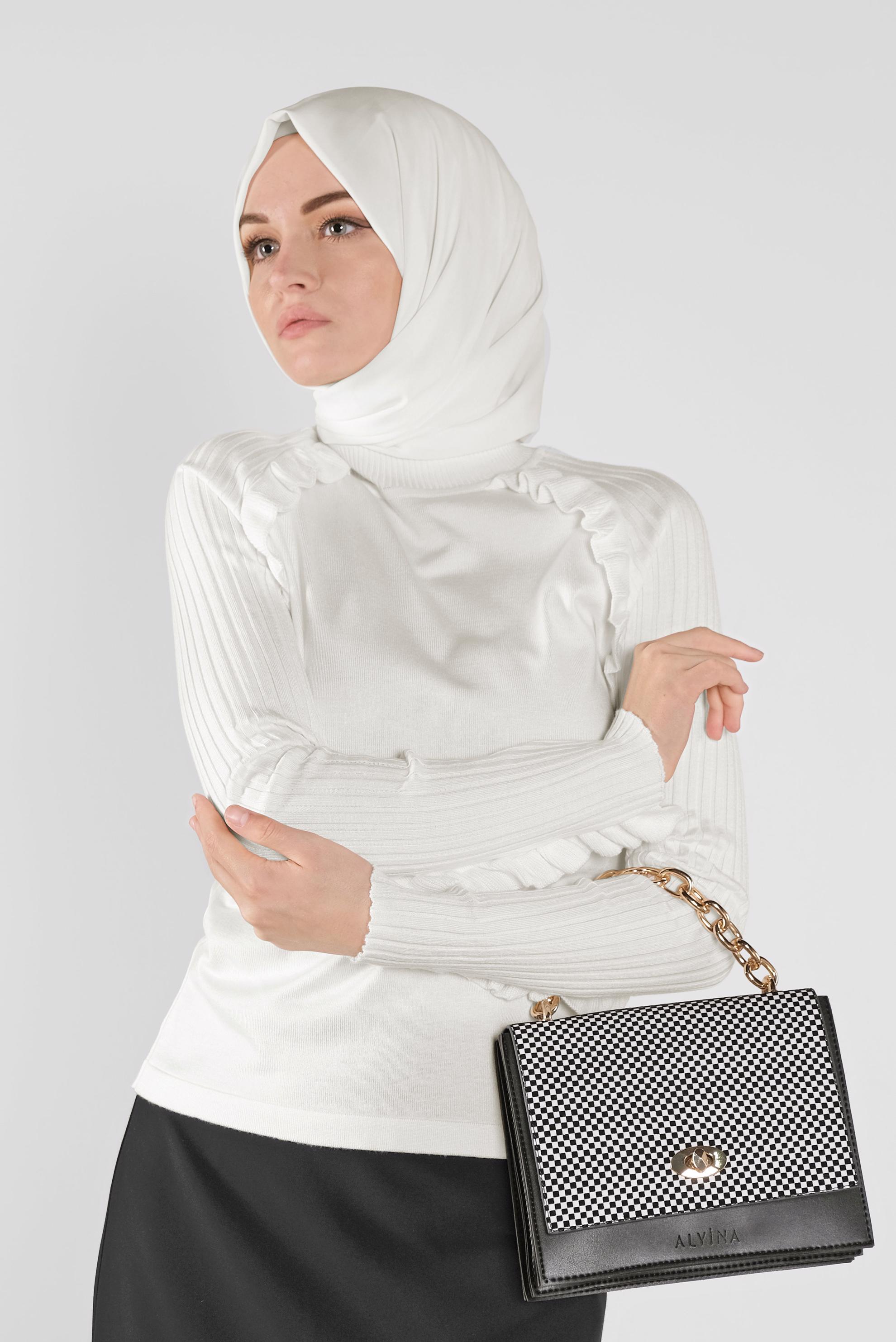 Tesettür giyim BEYAZ FIRFIRLI TRİKO KAZAK 41022