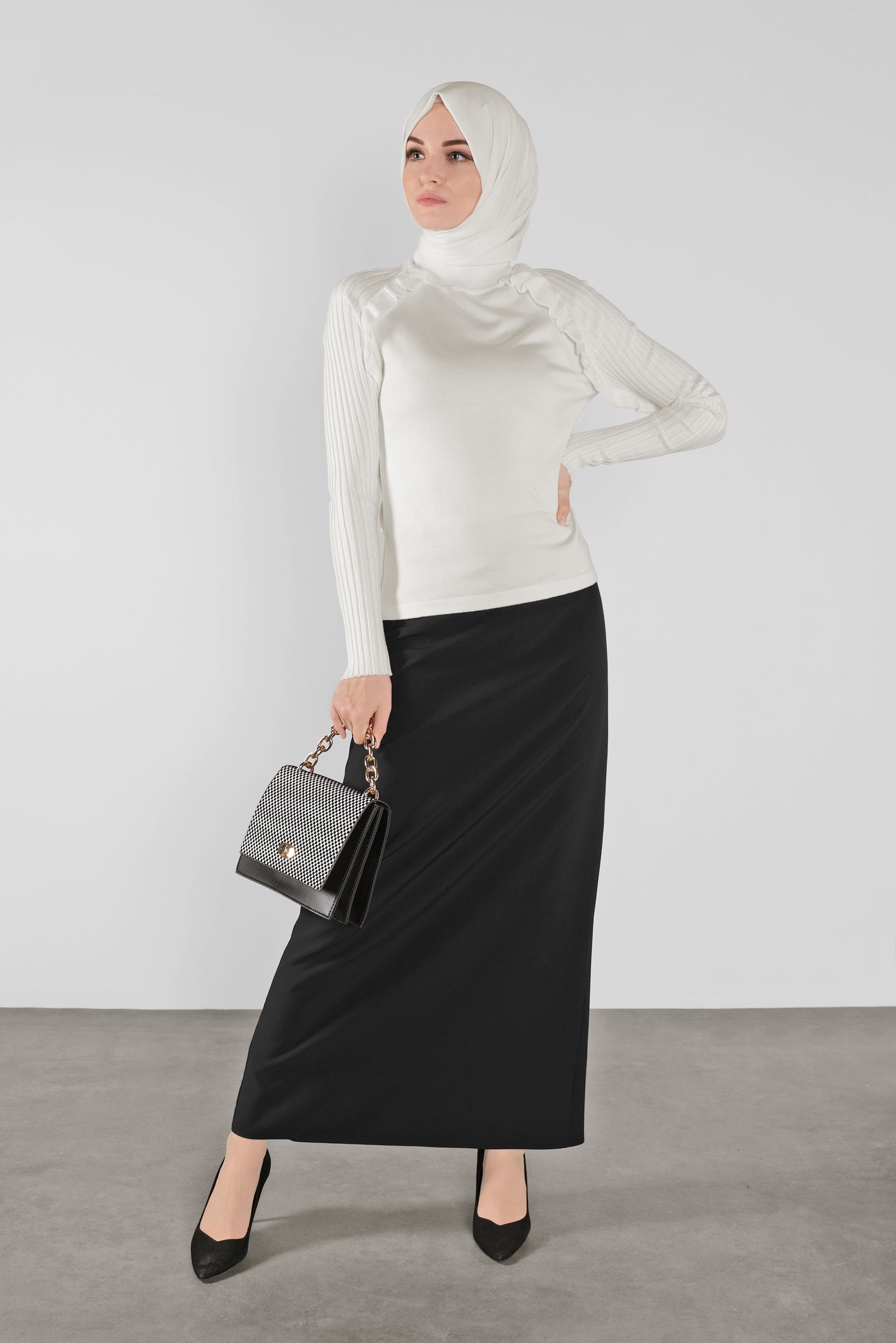 Tesettür giyim BEYAZ FIRFIRLI TRİKO KAZAK 41022