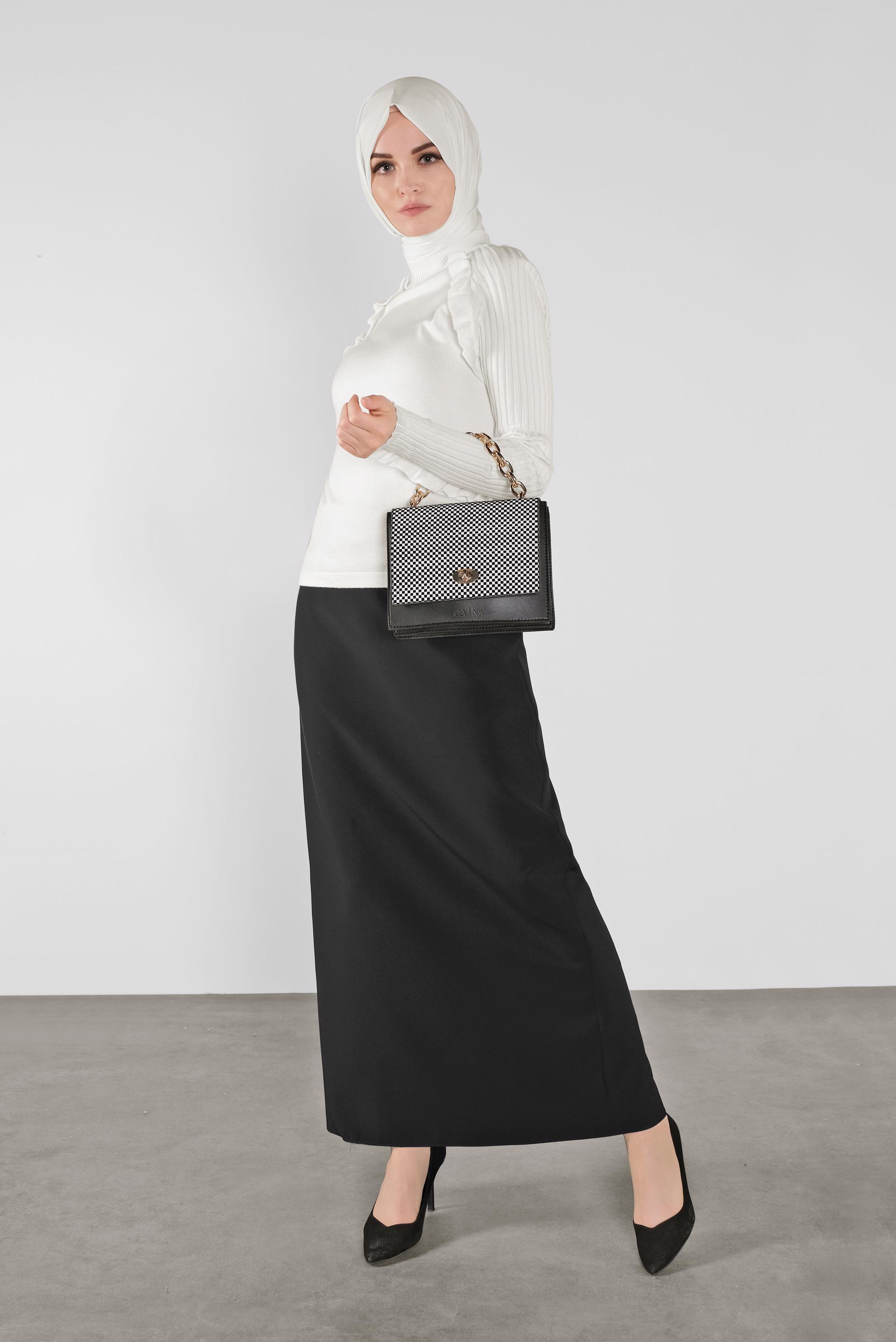 Tesettür giyim BEYAZ FIRFIRLI TRİKO KAZAK 41022