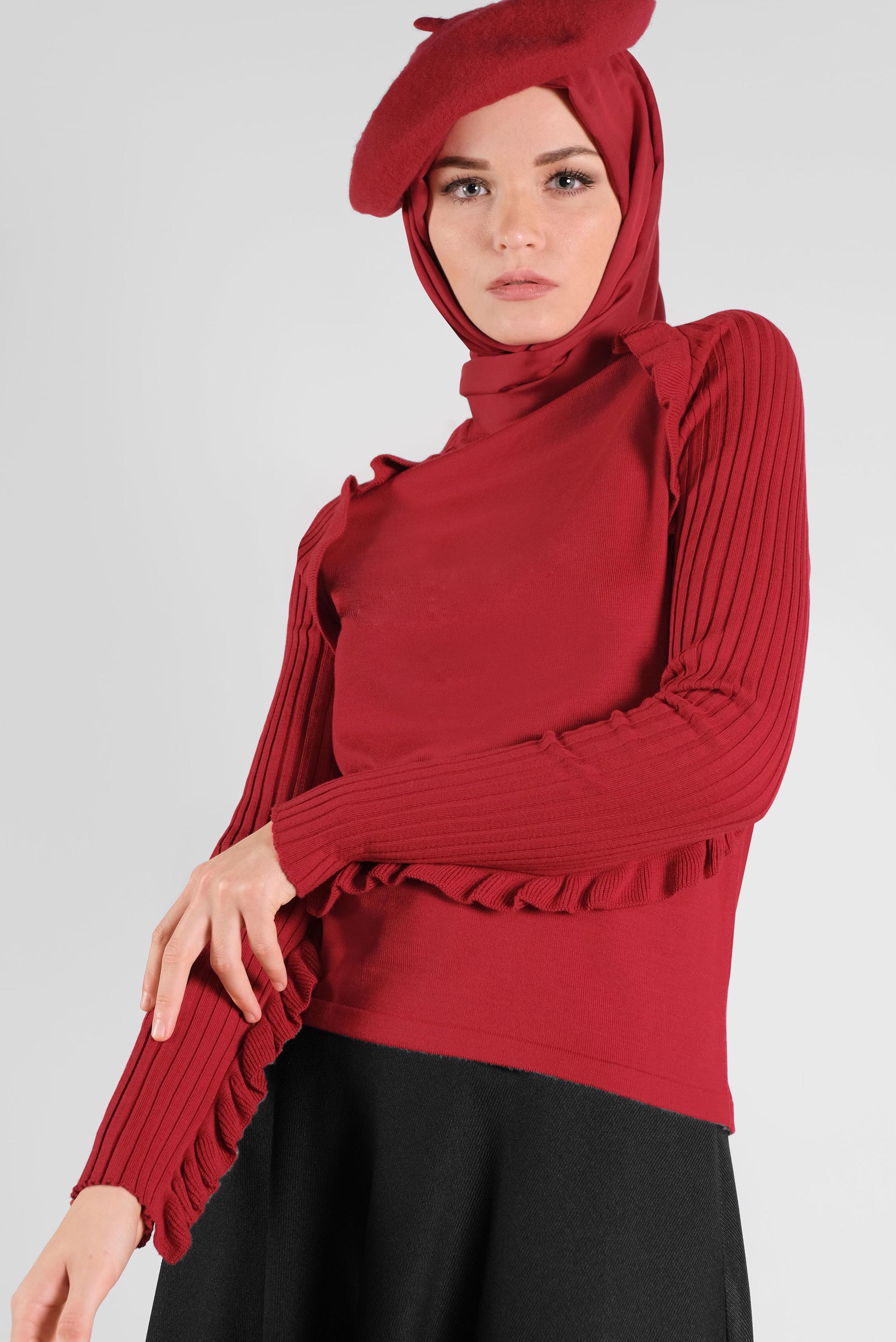 Hijab clothing RED RUFFLED KNITWEAR 41022 