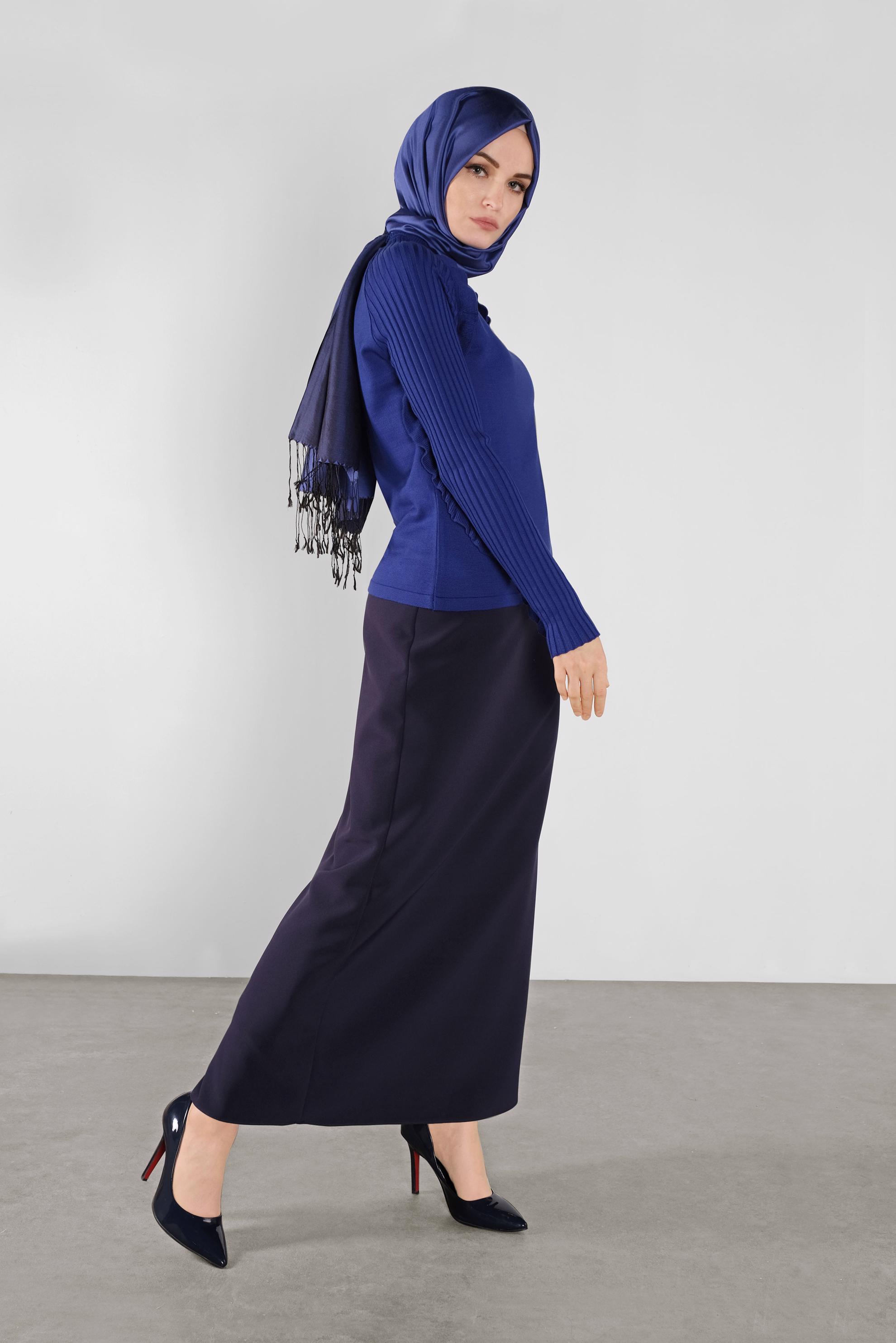 Tesettür giyim LACİVERT FIRFIRLI TRİKO KAZAK 41022