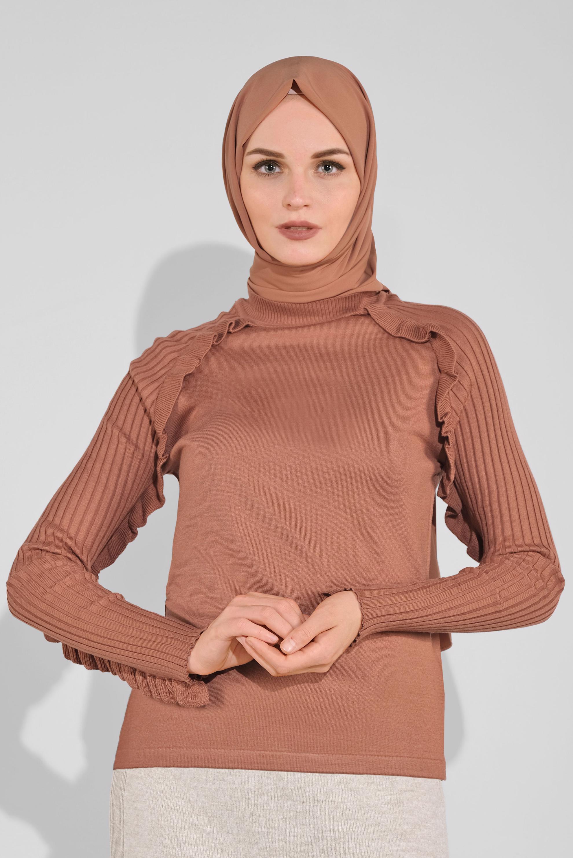 Hijab clothing ORANGE RUFFLED KNITWEAR 41022 