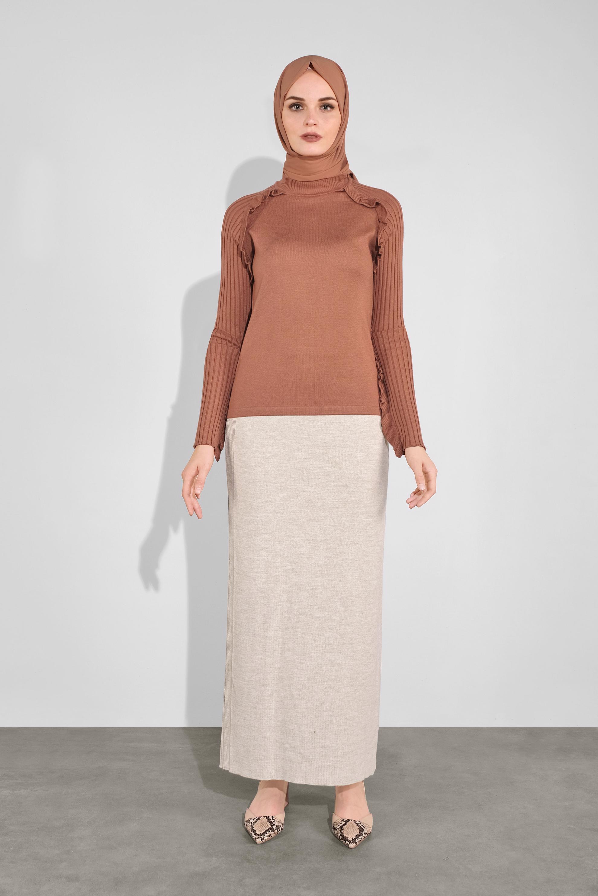 Hijab clothing ORANGE RUFFLED KNITWEAR 41022 