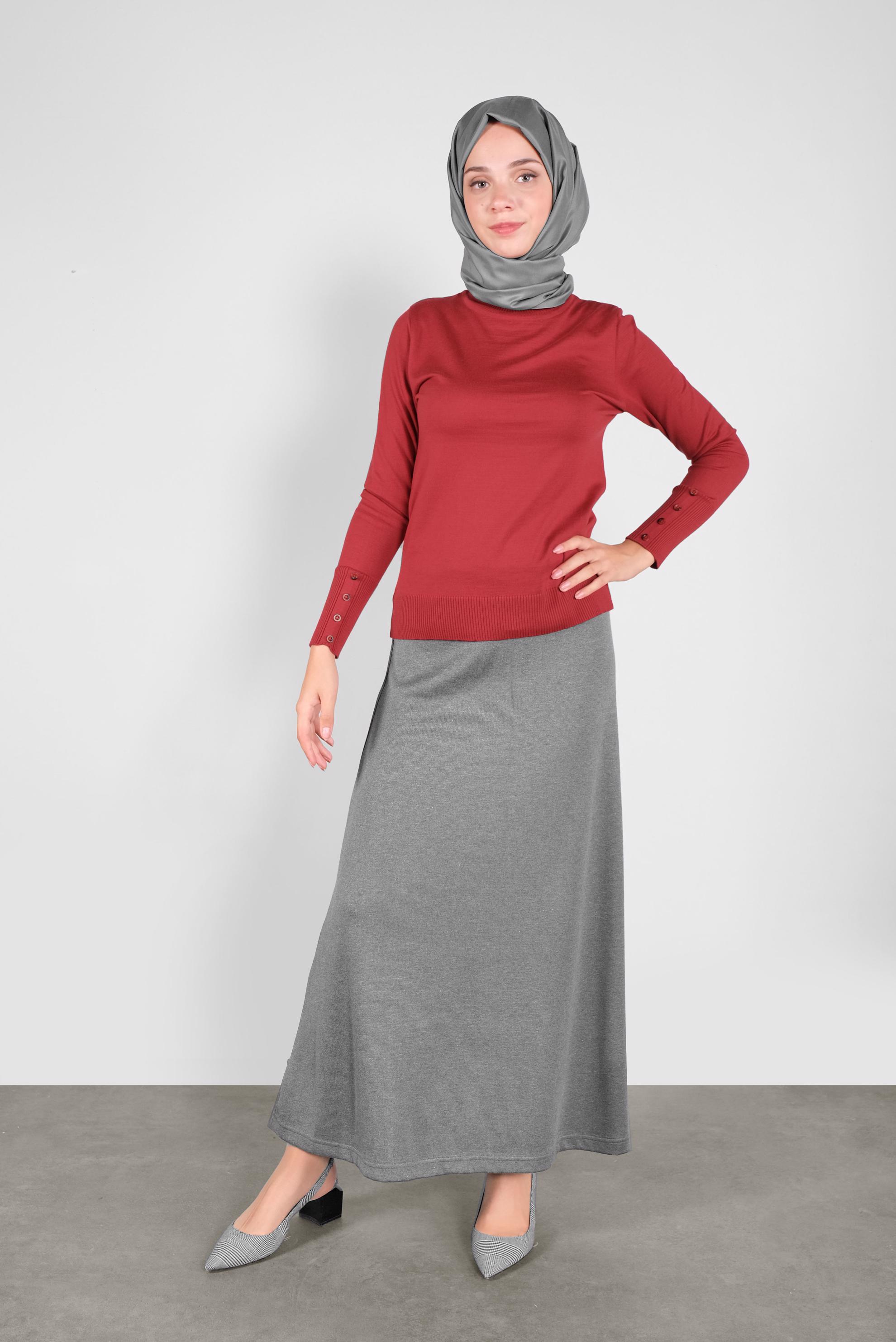 Tesettür giyim KIRMIZI BASİC TRİKO KAZAK 41023 