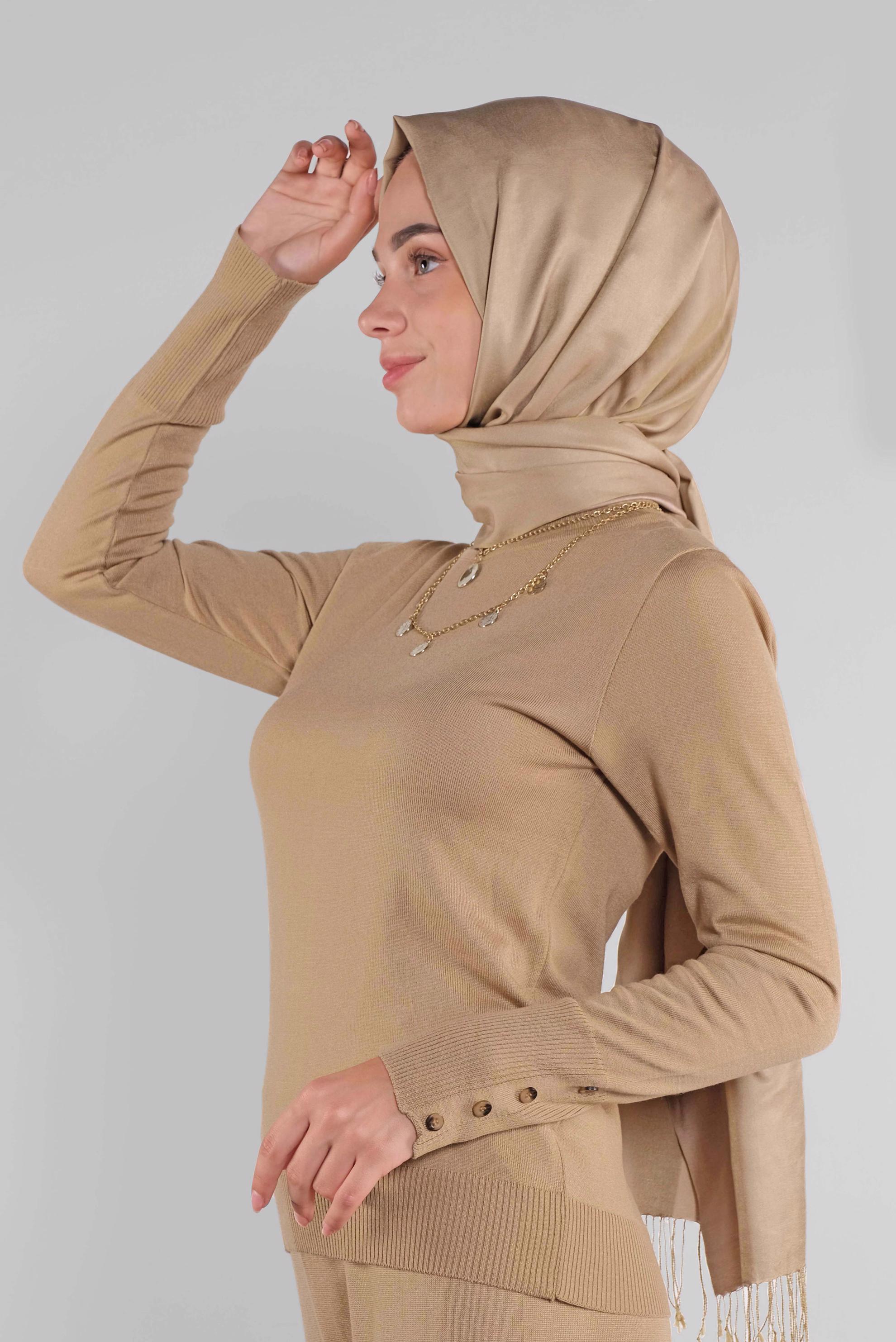Tesettür giyim KAHVE BASİC TRİKO KAZAK 41023 