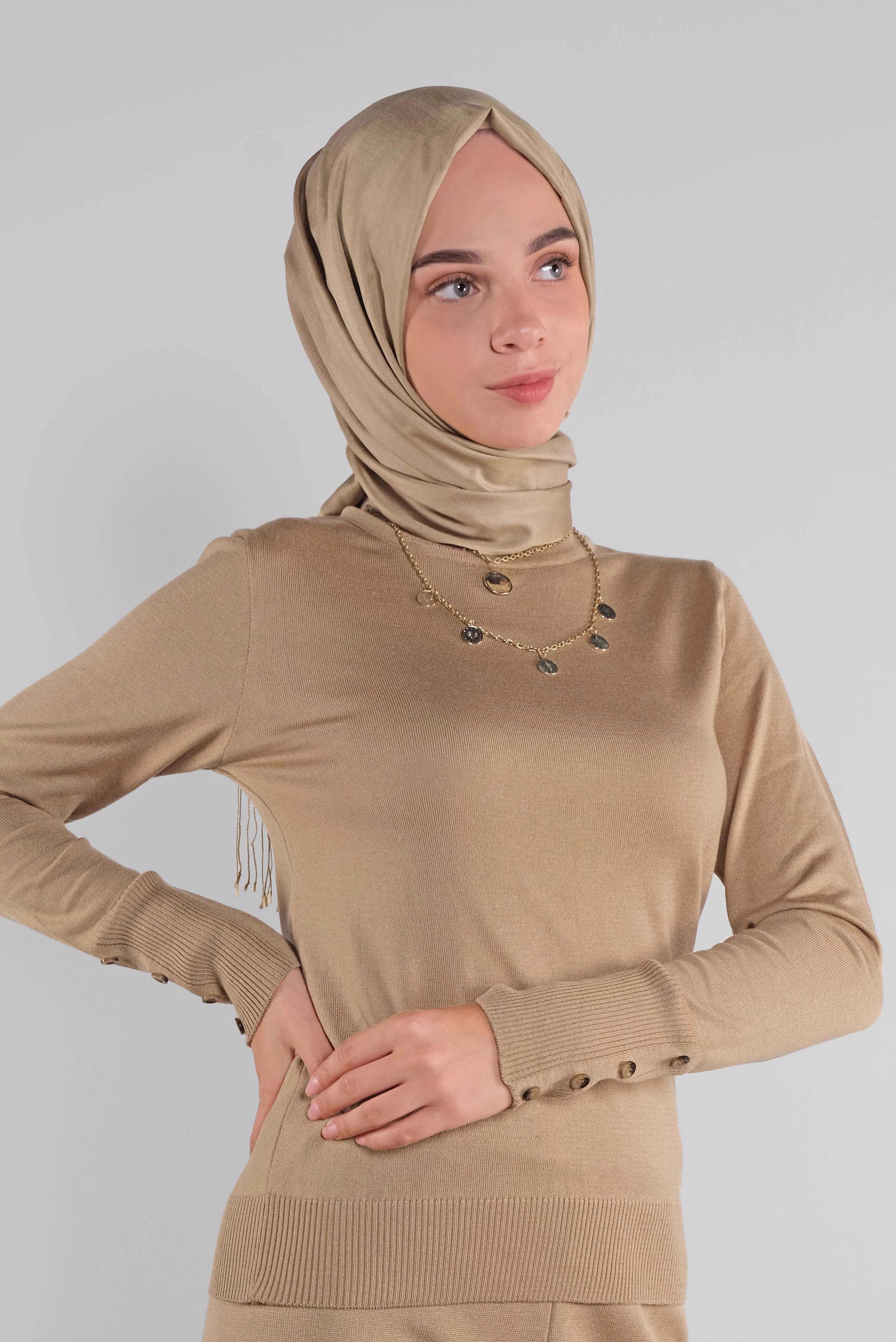 Tesettür giyim KAHVE BASİC TRİKO KAZAK 41023 