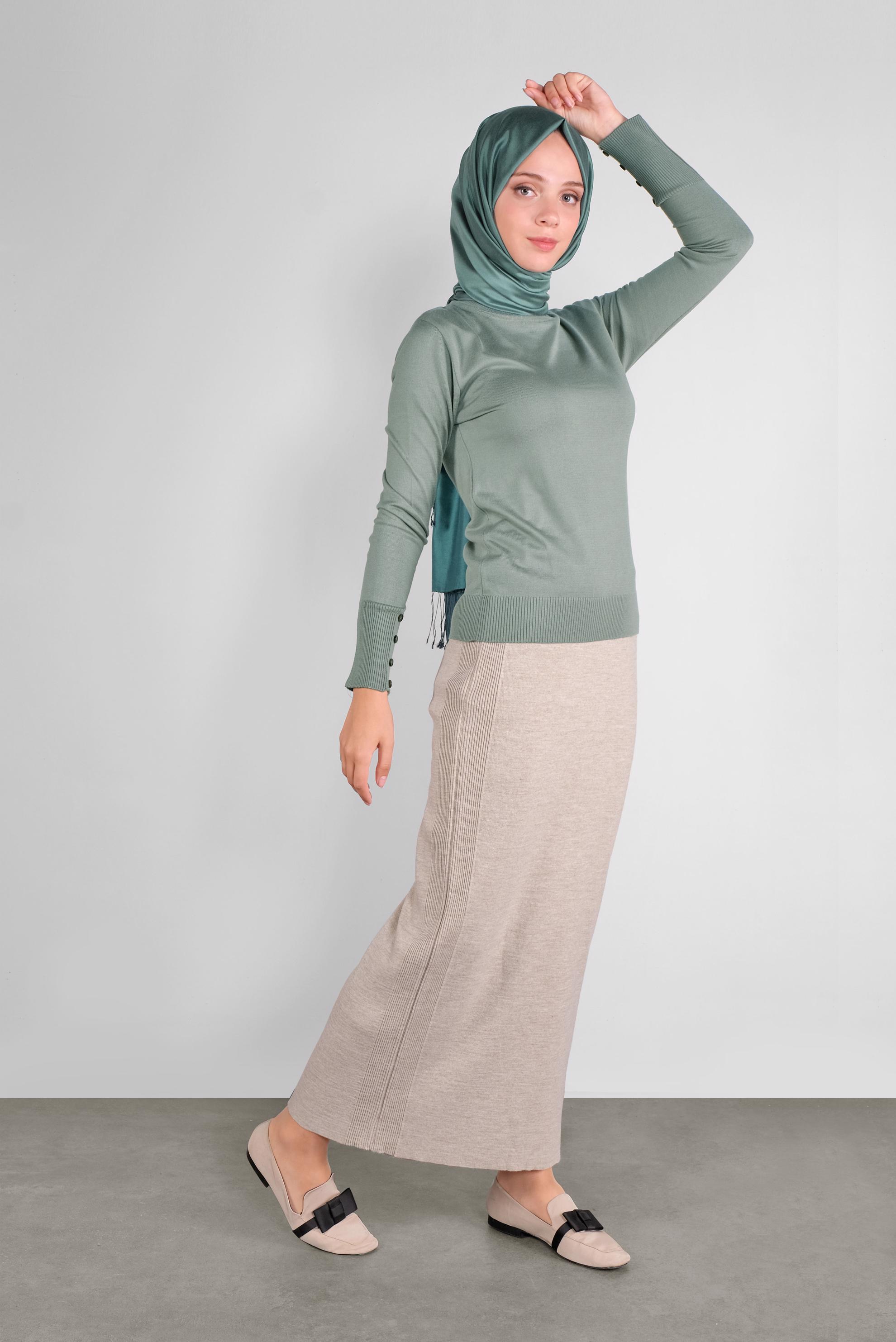 Tesettür giyim YEŞİL BASİC TRİKO KAZAK 41023 