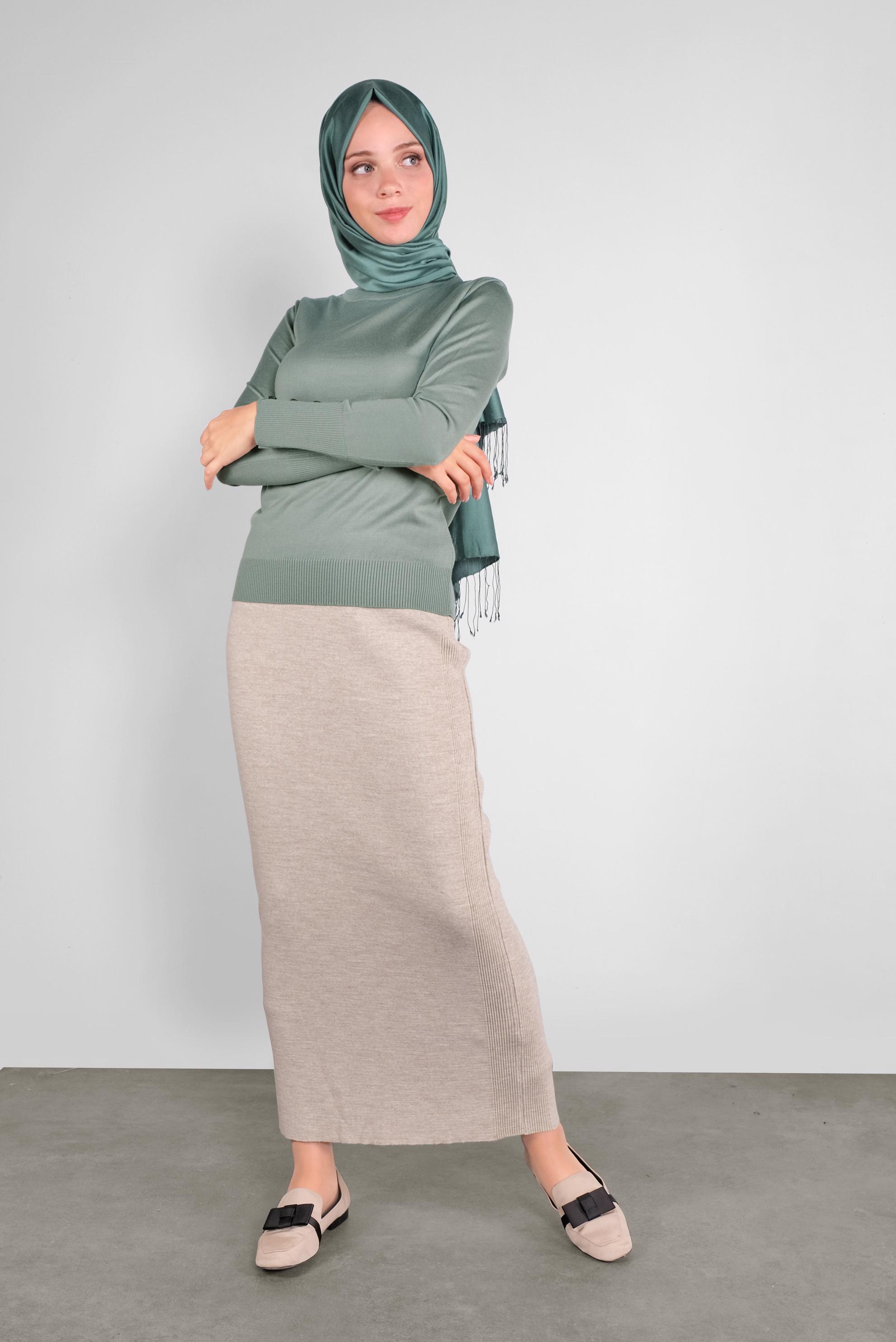 Tesettür giyim YEŞİL BASİC TRİKO KAZAK 41023 