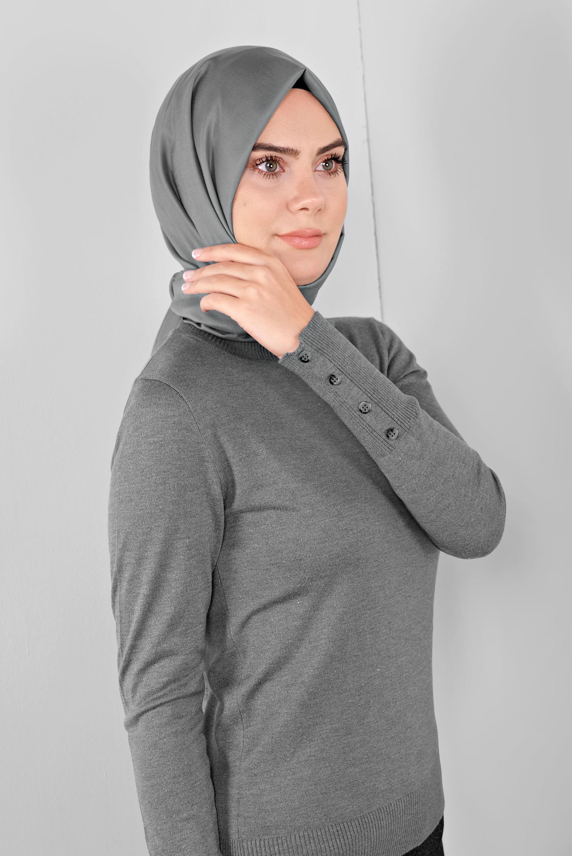 Tesettür giyim GRİ BASİC TRİKO KAZAK 41023 