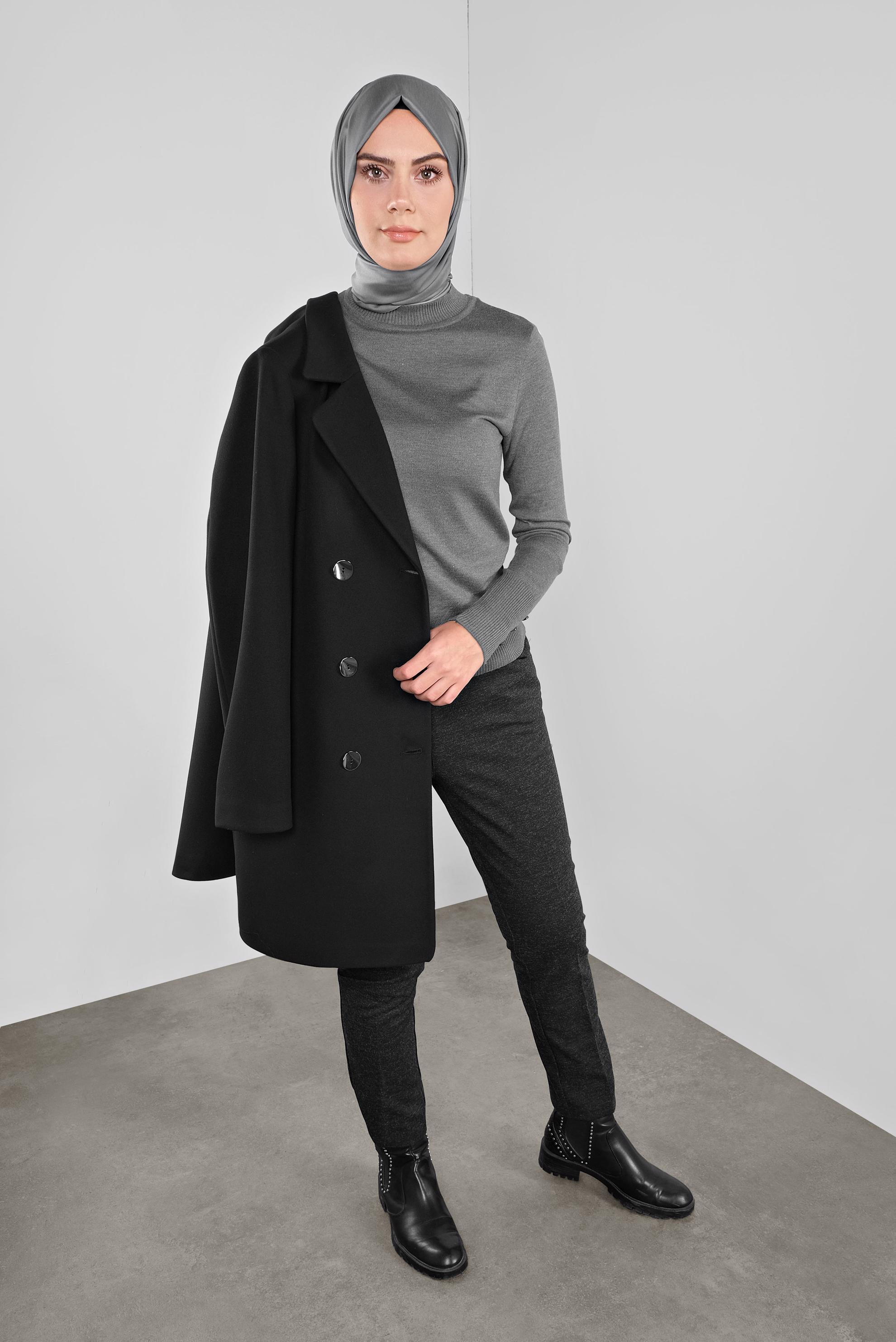 Tesettür giyim GRİ BASİC TRİKO KAZAK 41023 
