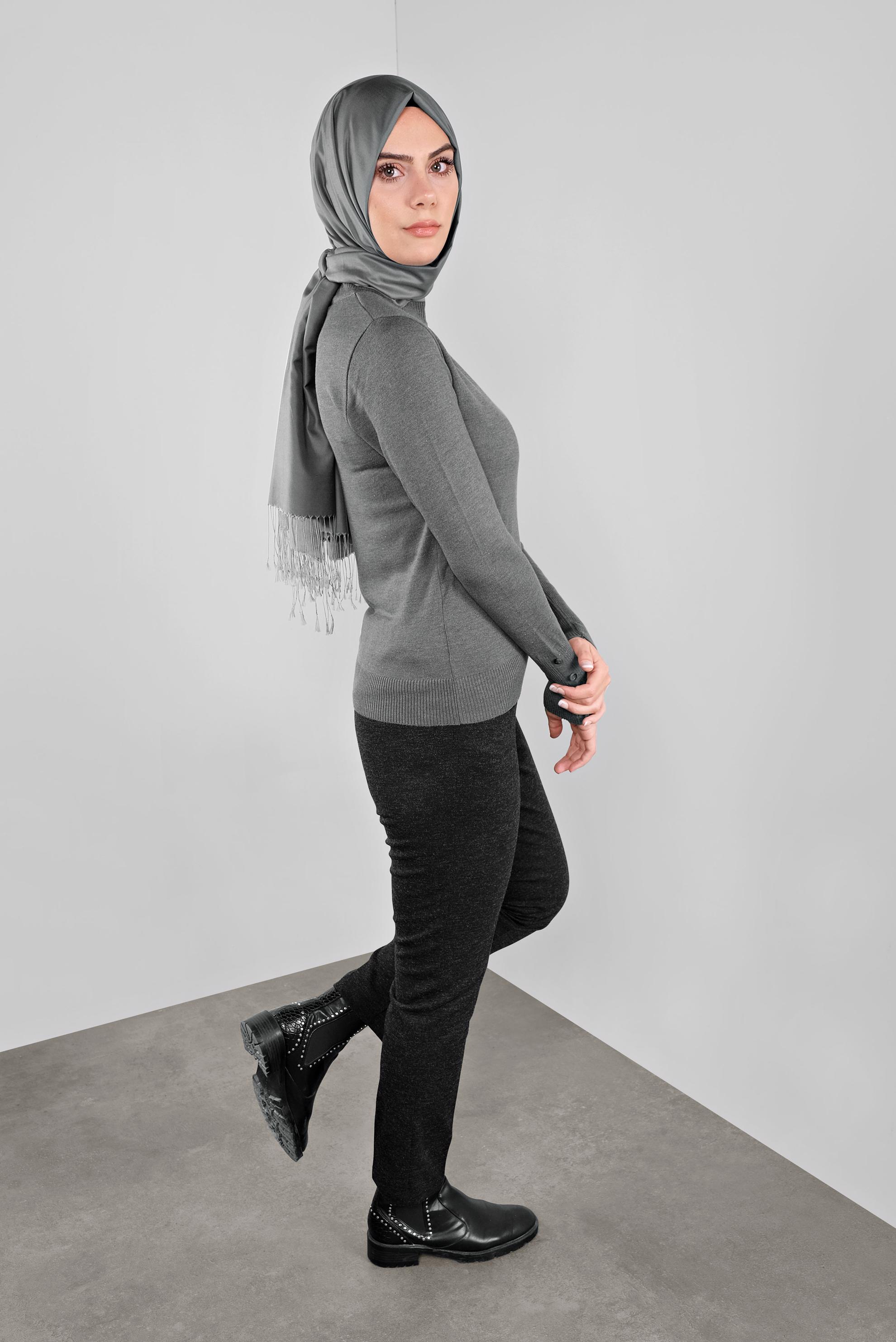 Tesettür giyim GRİ BASİC TRİKO KAZAK 41023 