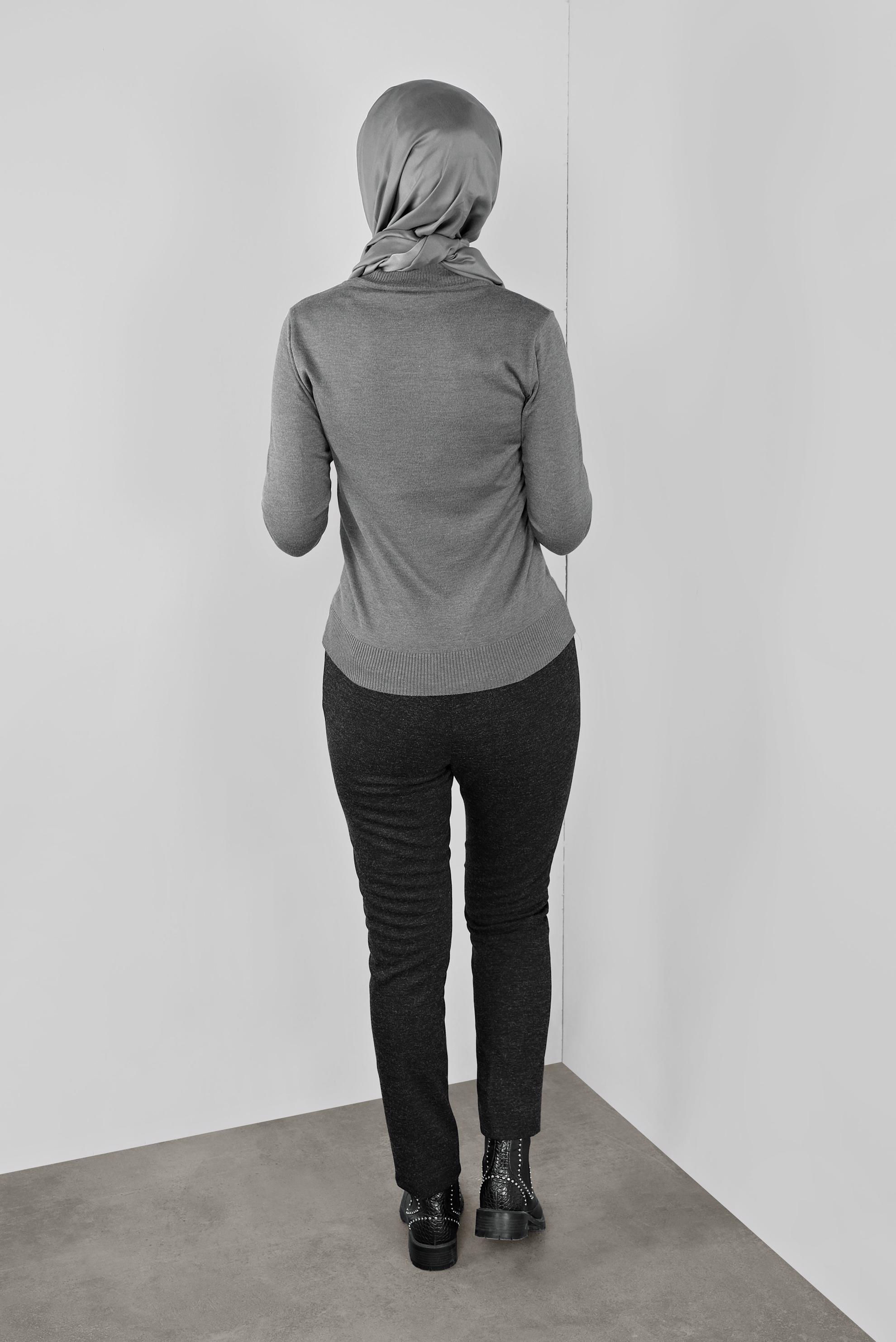 Tesettür giyim GRİ BASİC TRİKO KAZAK 41023 