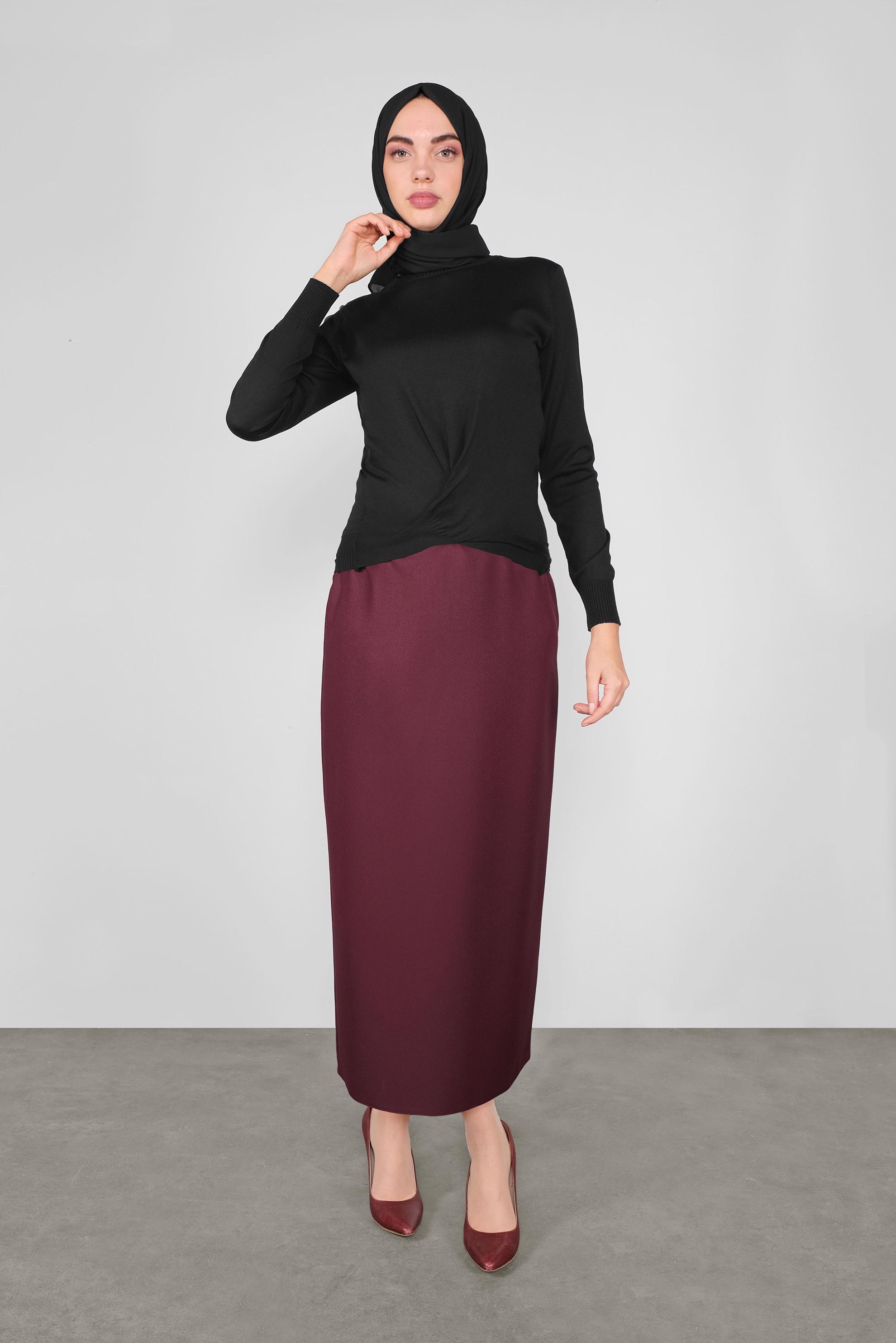 Tesettür giyim SİYAH BÜZGÜLÜ TRİKO KAZAK  41024 