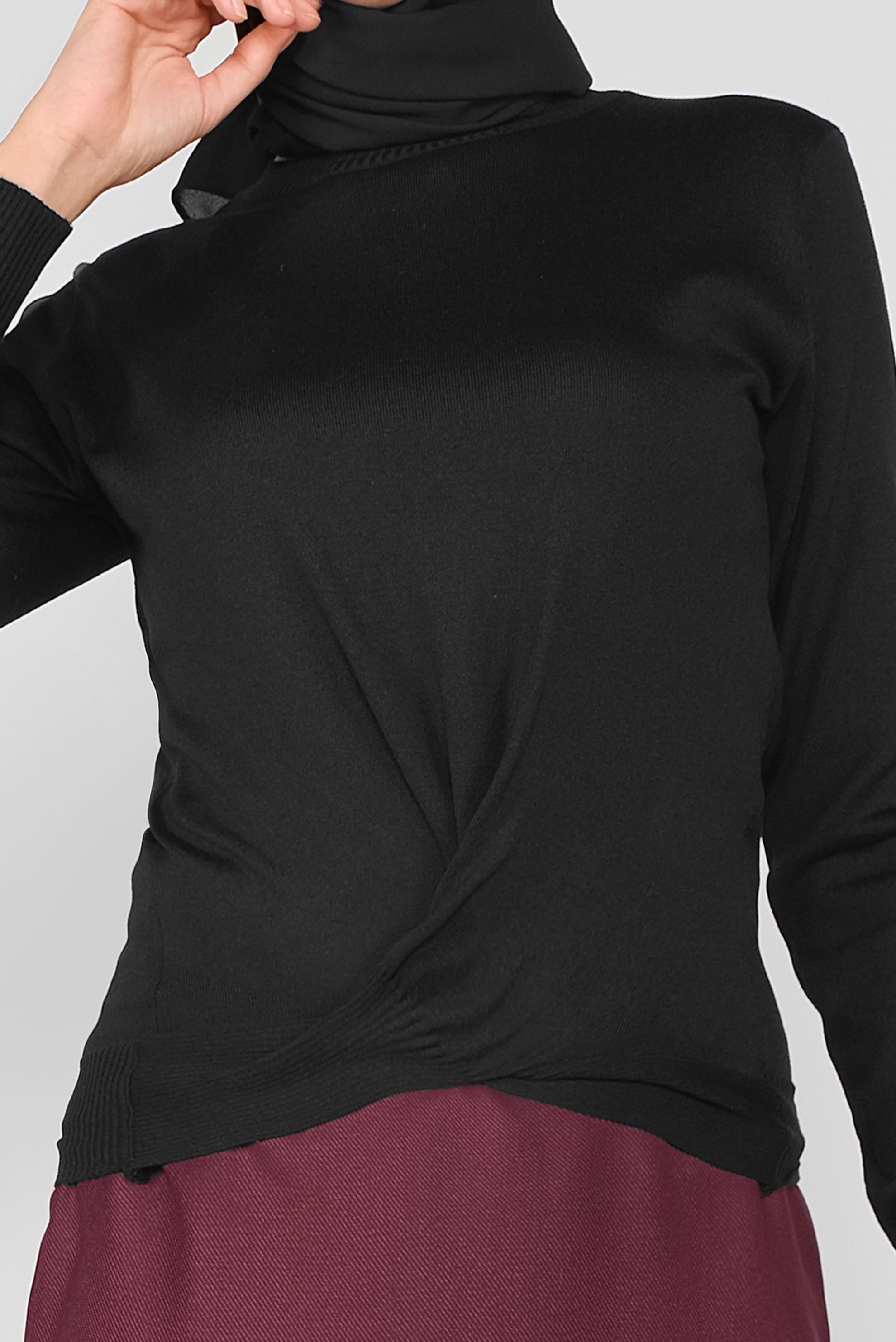 Tesettür giyim SİYAH BÜZGÜLÜ TRİKO KAZAK  41024 