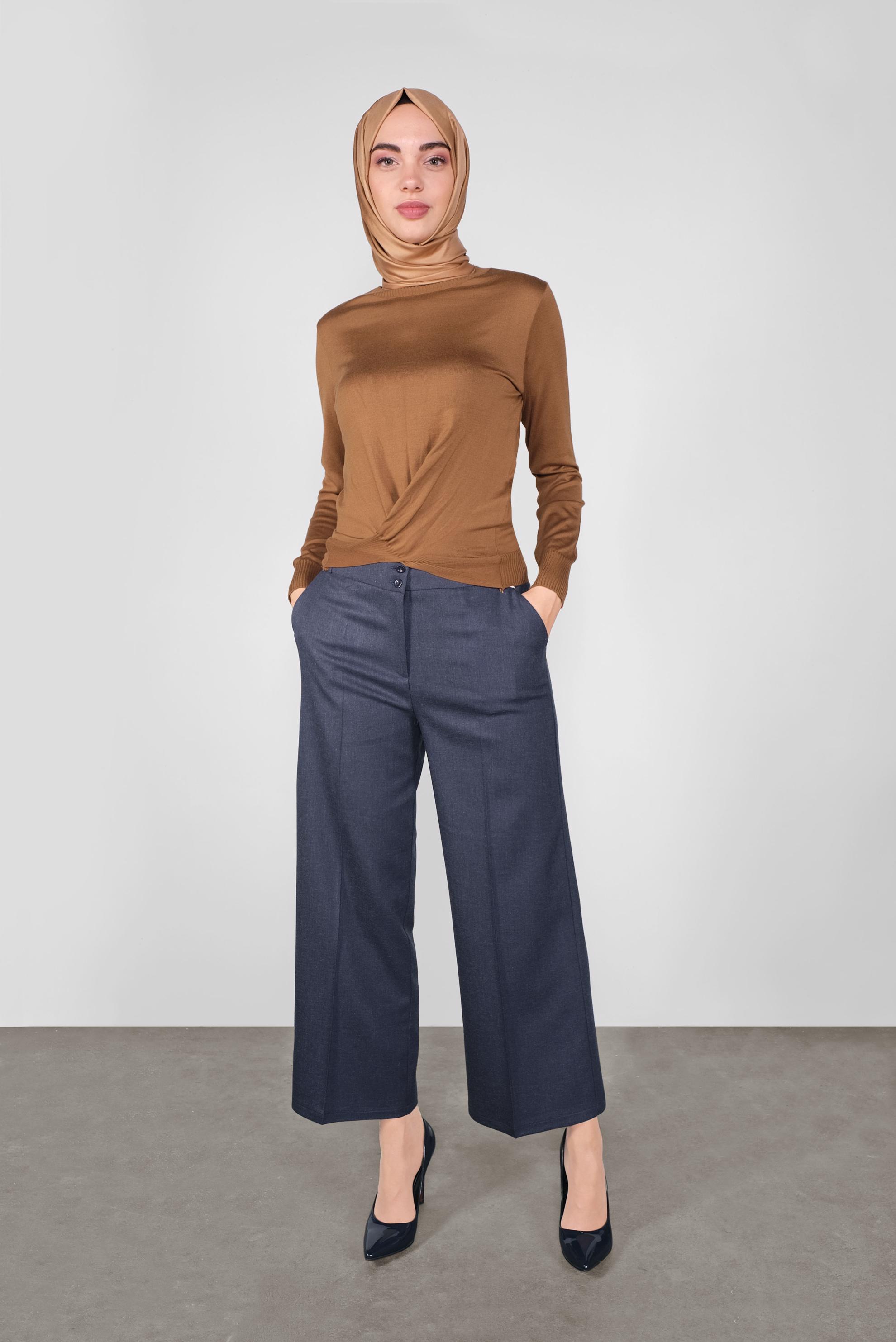 Tesettür giyim TABA BÜZGÜLÜ TRİKO KAZAK  41024 