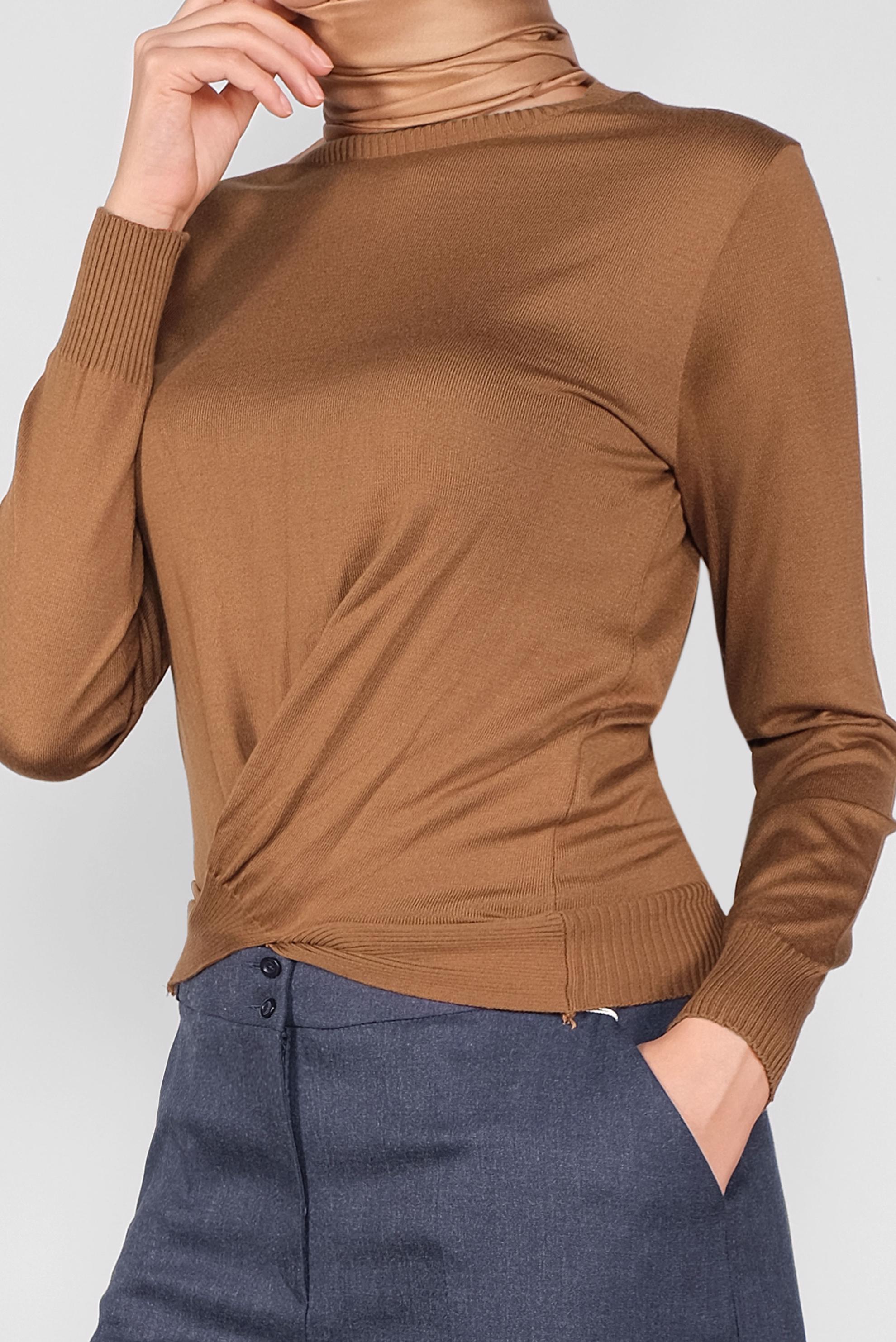 Tesettür giyim TABA BÜZGÜLÜ TRİKO KAZAK  41024 