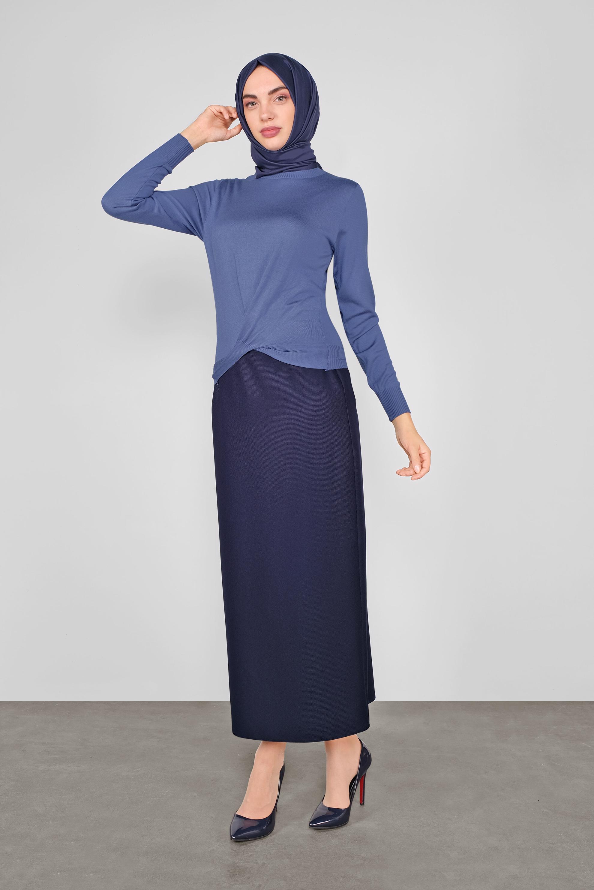 Hijab clothing NAVY BLUE SMOCKED KNIT SWEATER 41024