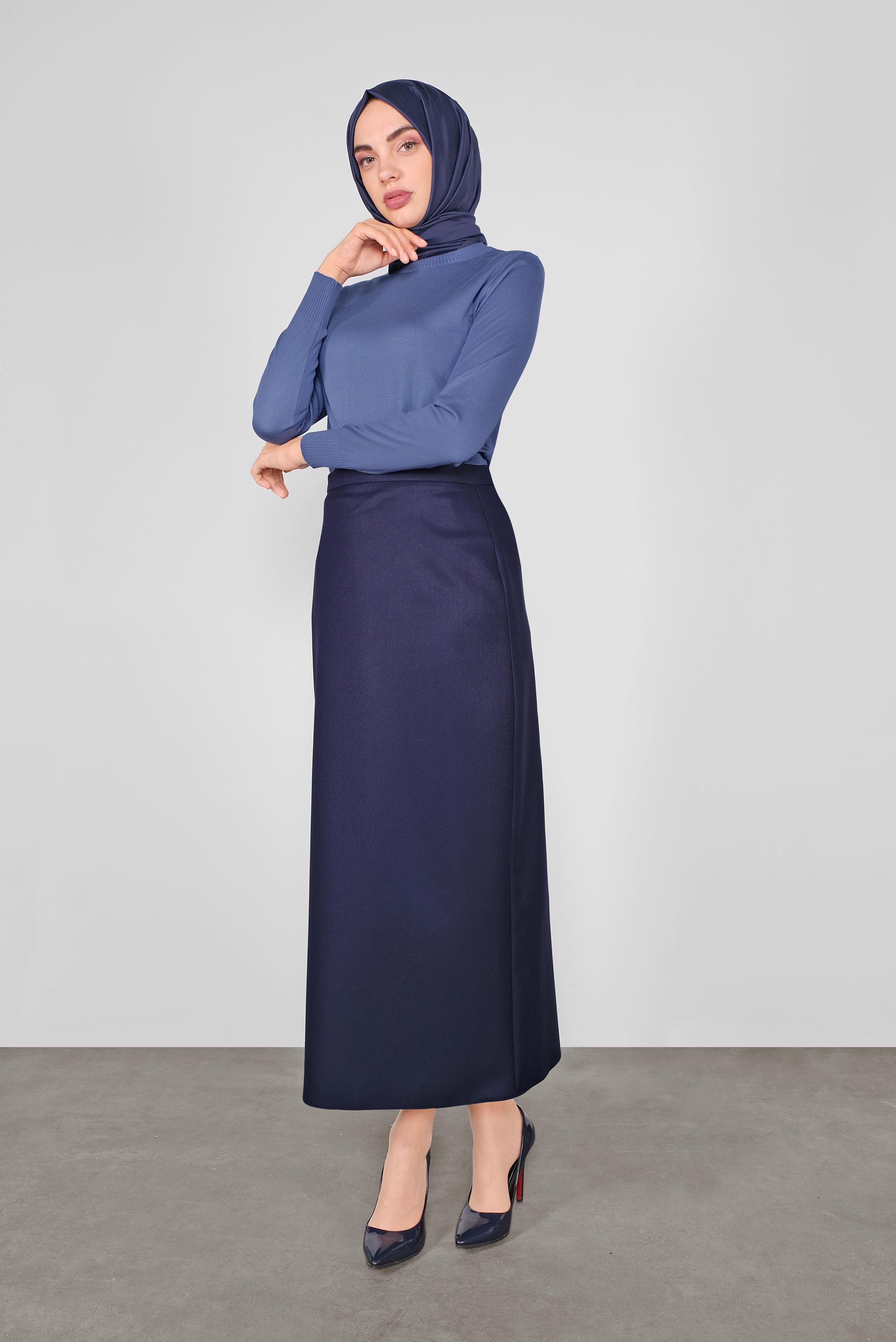 Hijab clothing NAVY BLUE SMOCKED KNIT SWEATER 41024