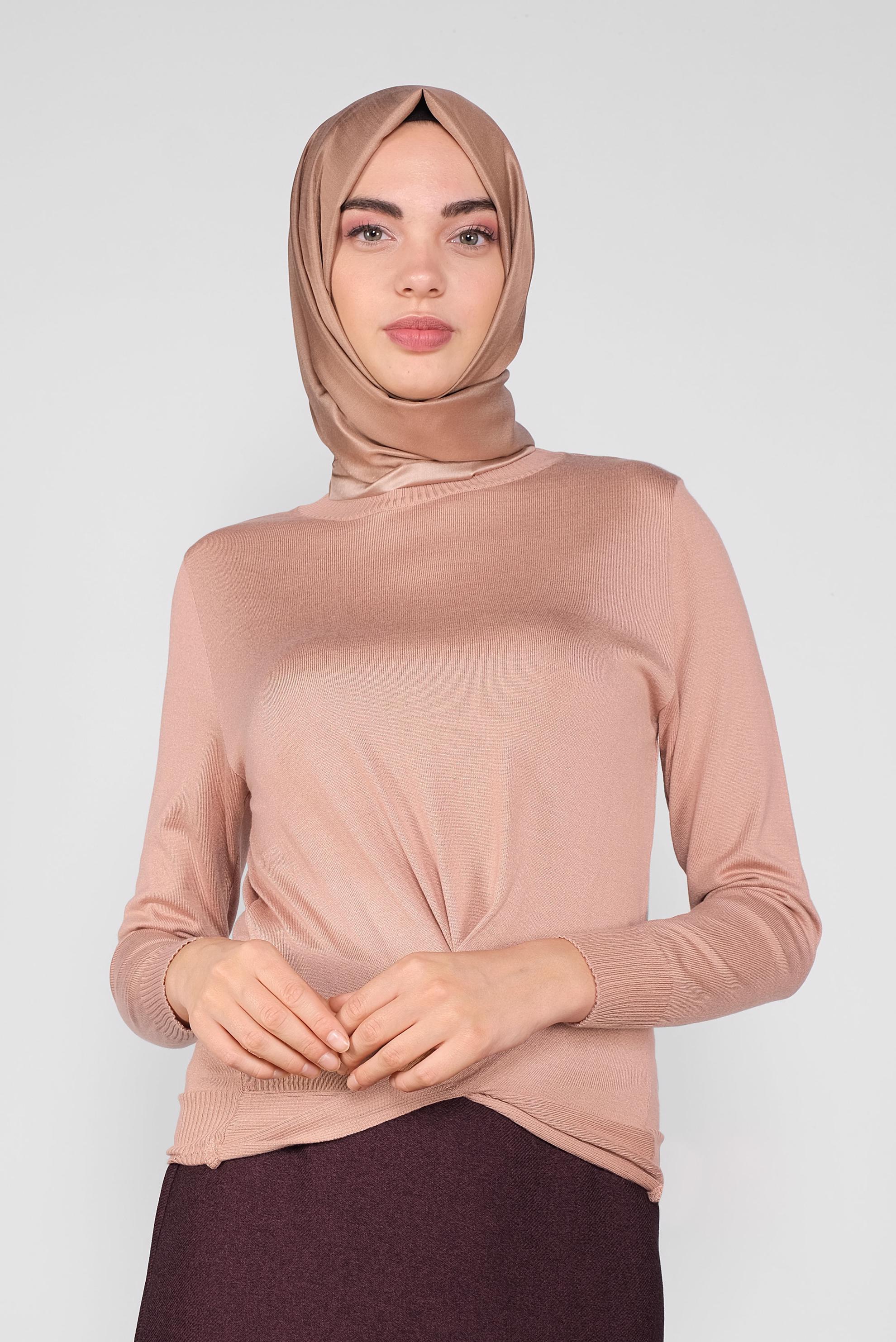 Tesettür giyim PUDRA BÜZGÜLÜ TRİKO KAZAK  41024 