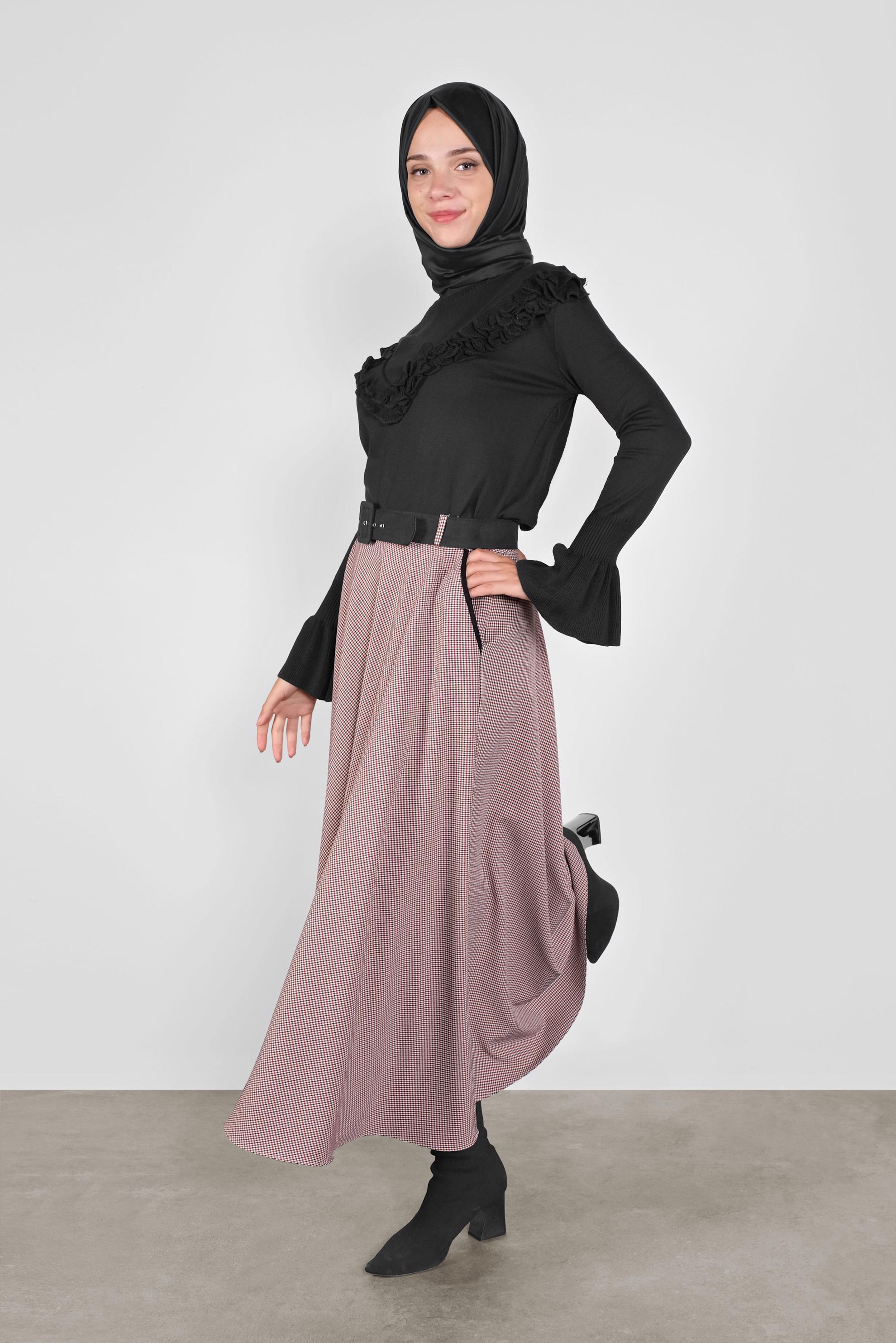 Hijab clothing BLACK RUFFLED KNIT SWEATER 41025 