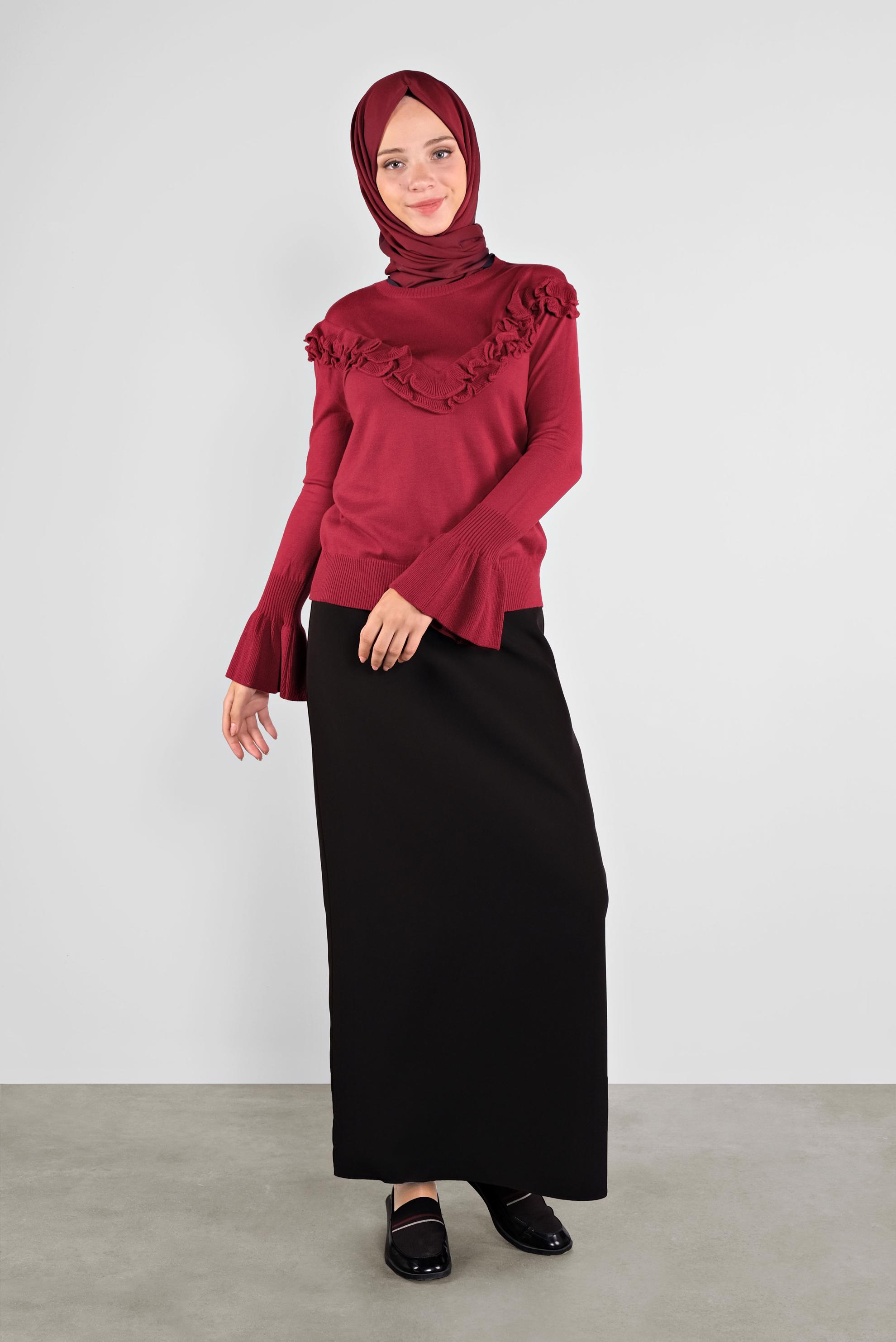 Hijab clothing RED RUFFLED KNIT SWEATER 41025 