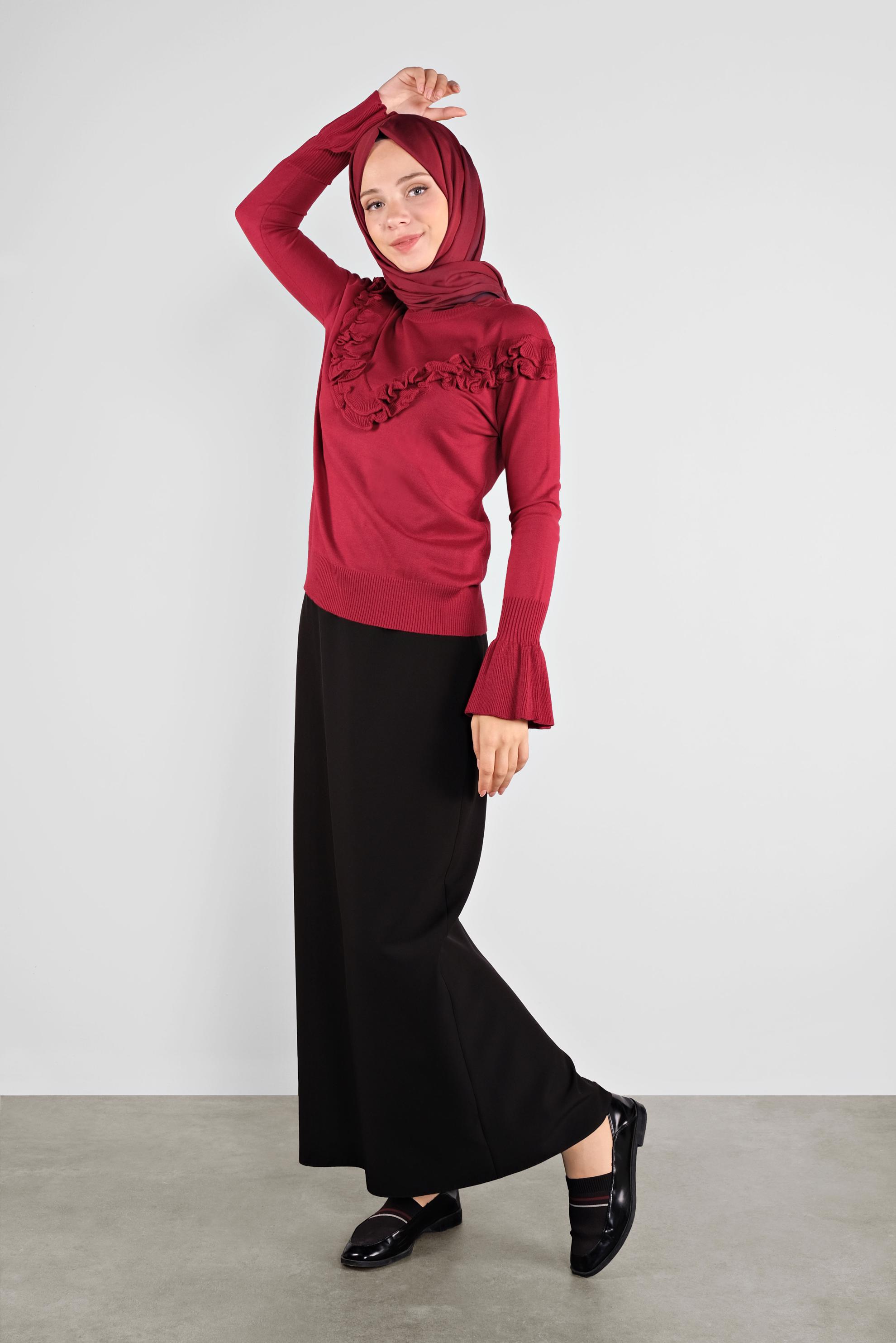 Hijab clothing RED RUFFLED KNIT SWEATER 41025 