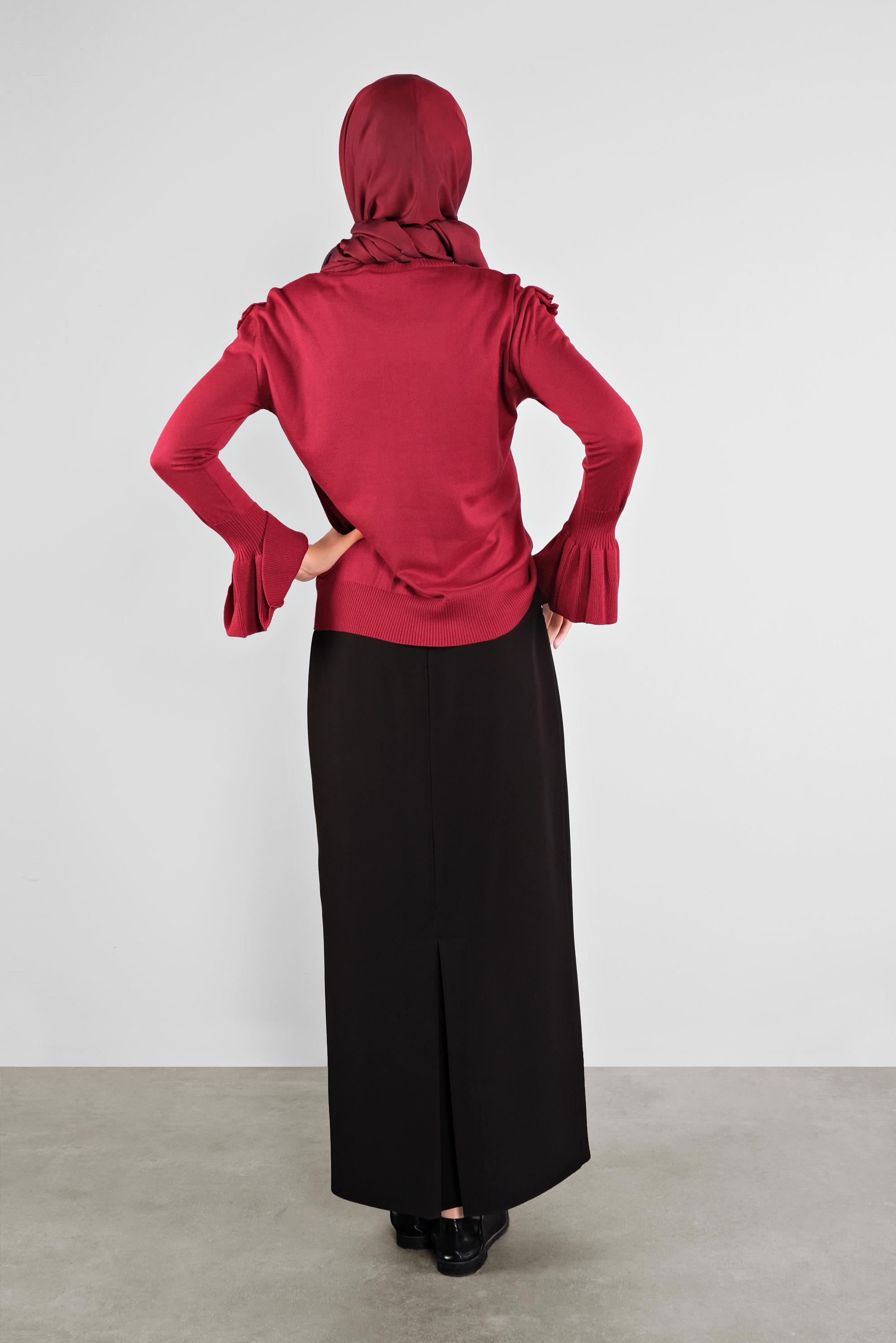 Hijab clothing RED RUFFLED KNIT SWEATER 41025 