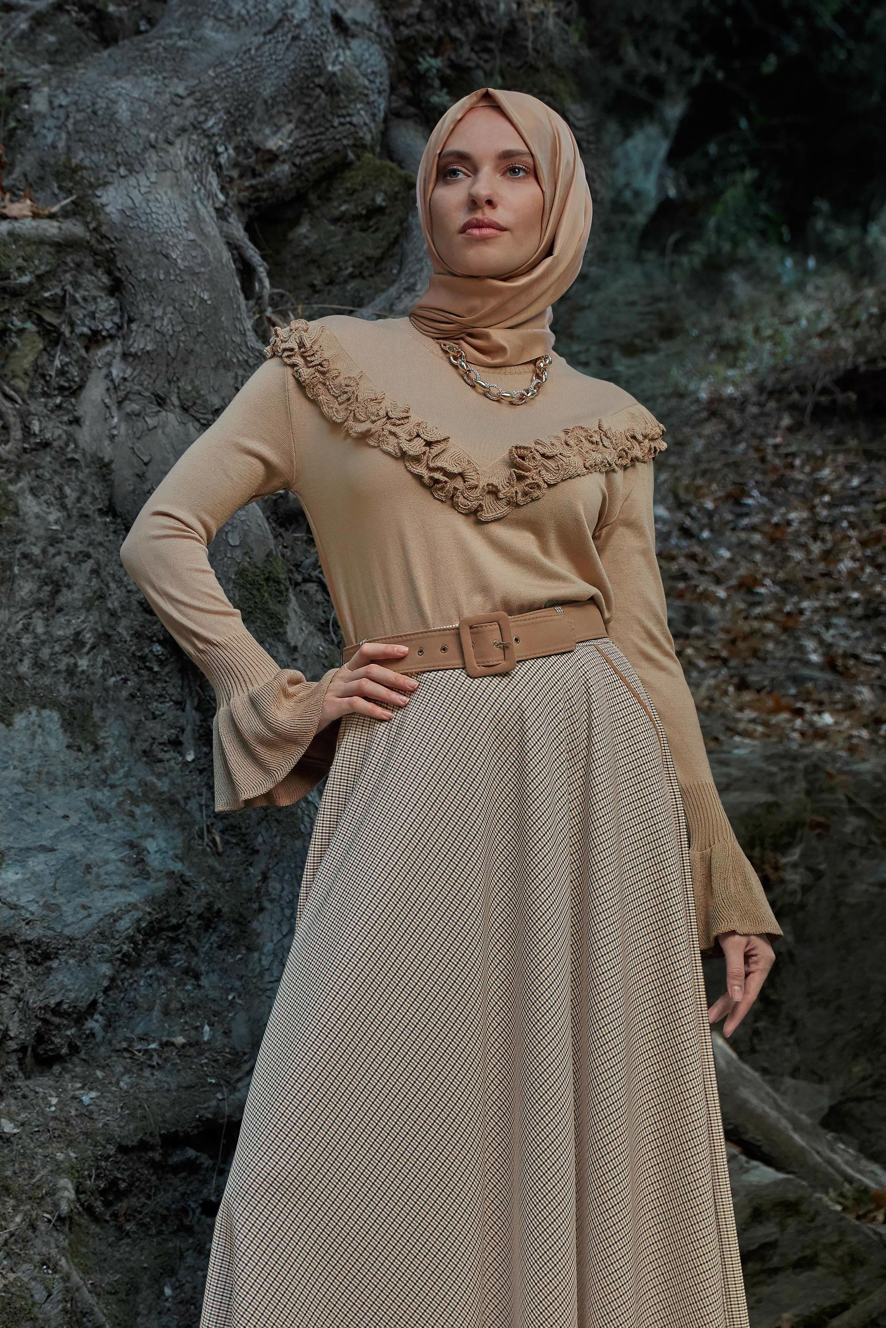 Tesettür giyim KAHVE FIRFIRLI TRİKO KAZAK 41025 